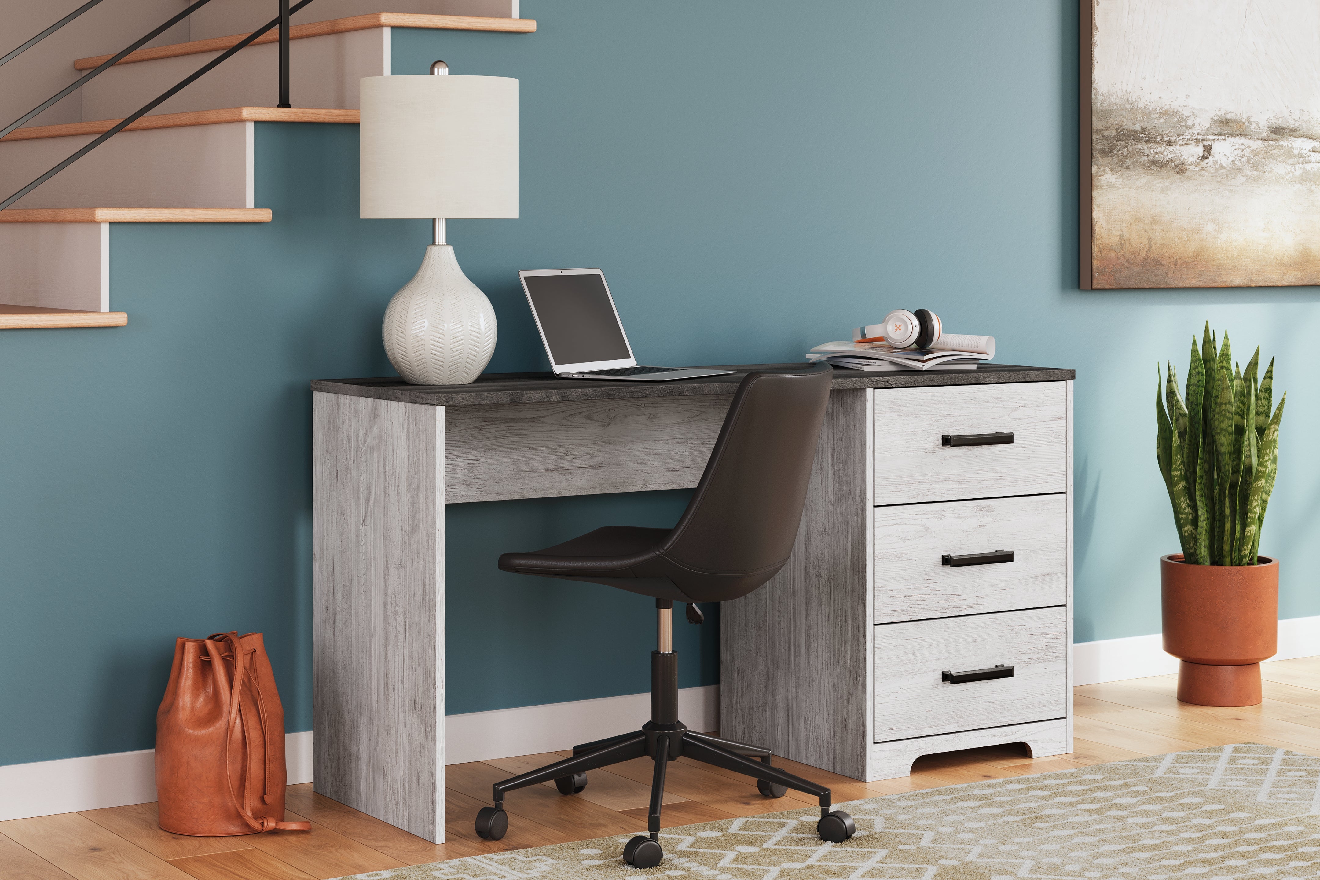 Coral Furniture - Ashley Furniture - Shawburn Office Desk - Home Office Desk / White/Dark Charcoal Gray - H4121-34