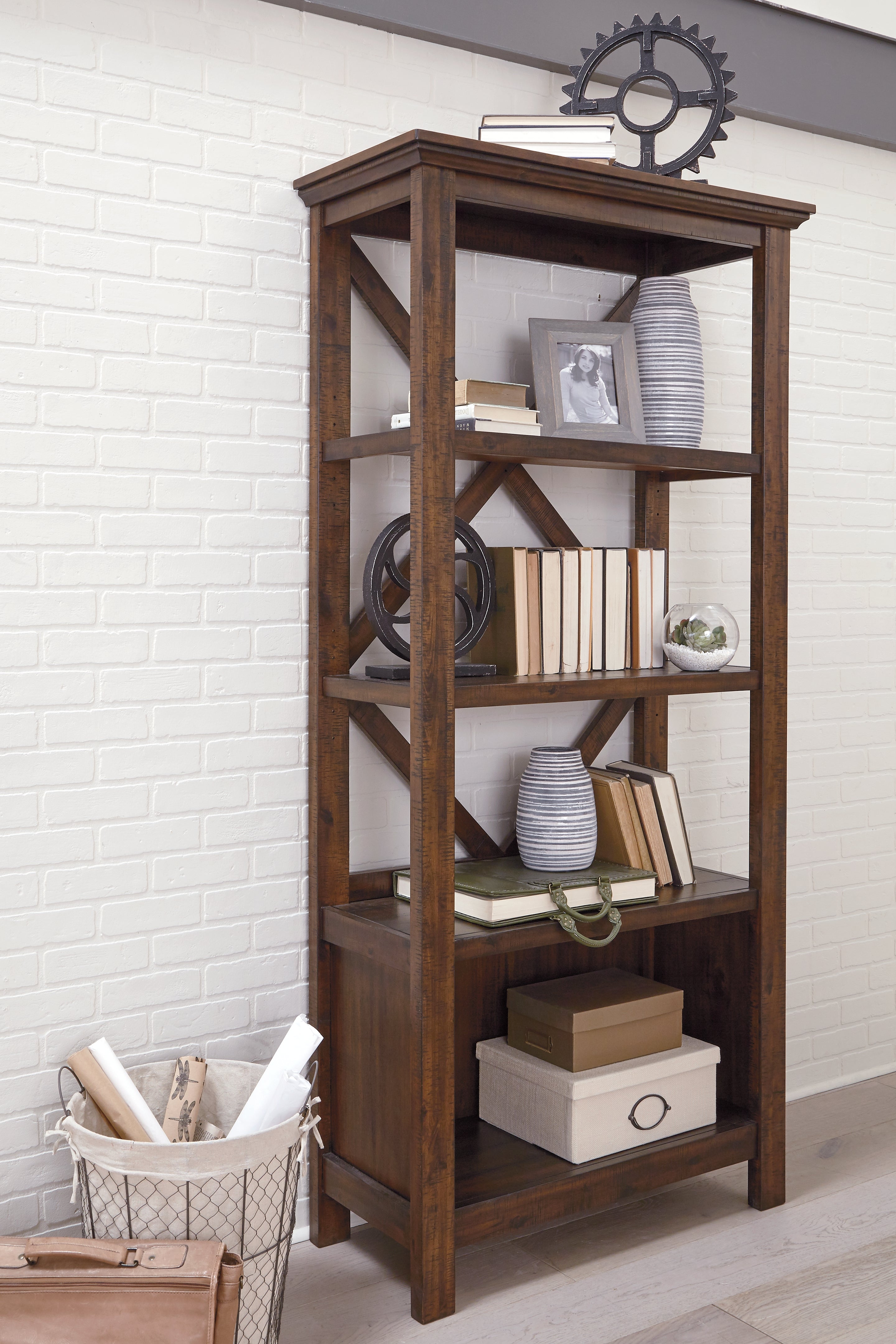Coral Furniture - Ashley Furniture - Baldridge Bookcase - Large Bookcase / Rustic Brown - H675-17
