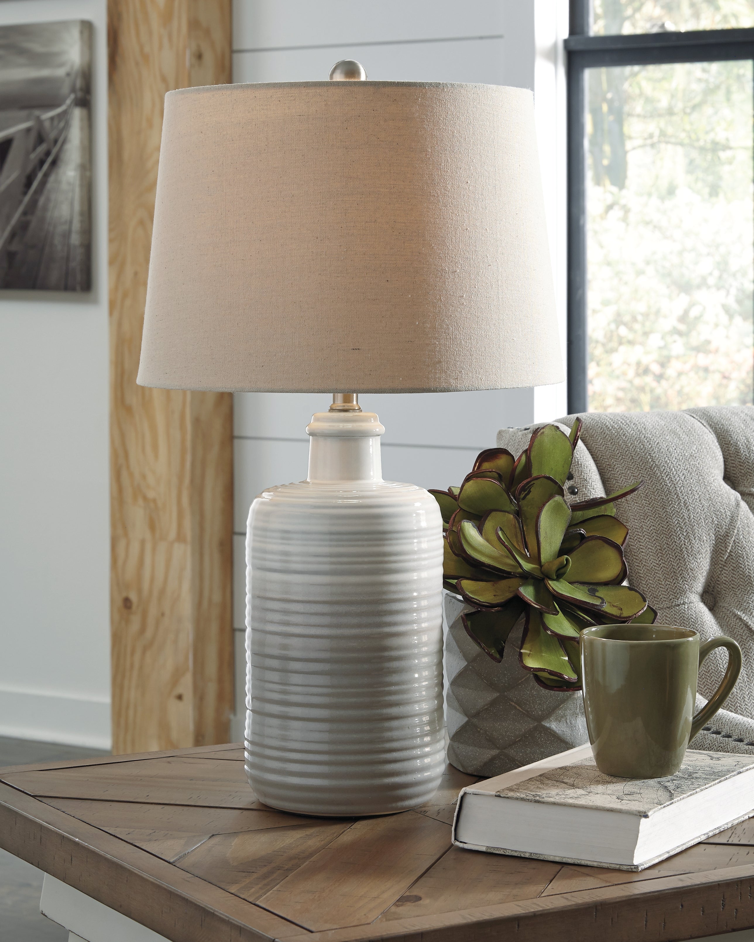 Coral Furniture - Ashley Furniture - Marnina Lighting - Ceramic Table Lamp (Set of 2) / Taupe - L121854