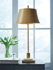 Coral Furniture - Ashley Furniture - Fritzburn Lighting - Metal Table Lamp (1/CN) / Gold Finish/White - L208444