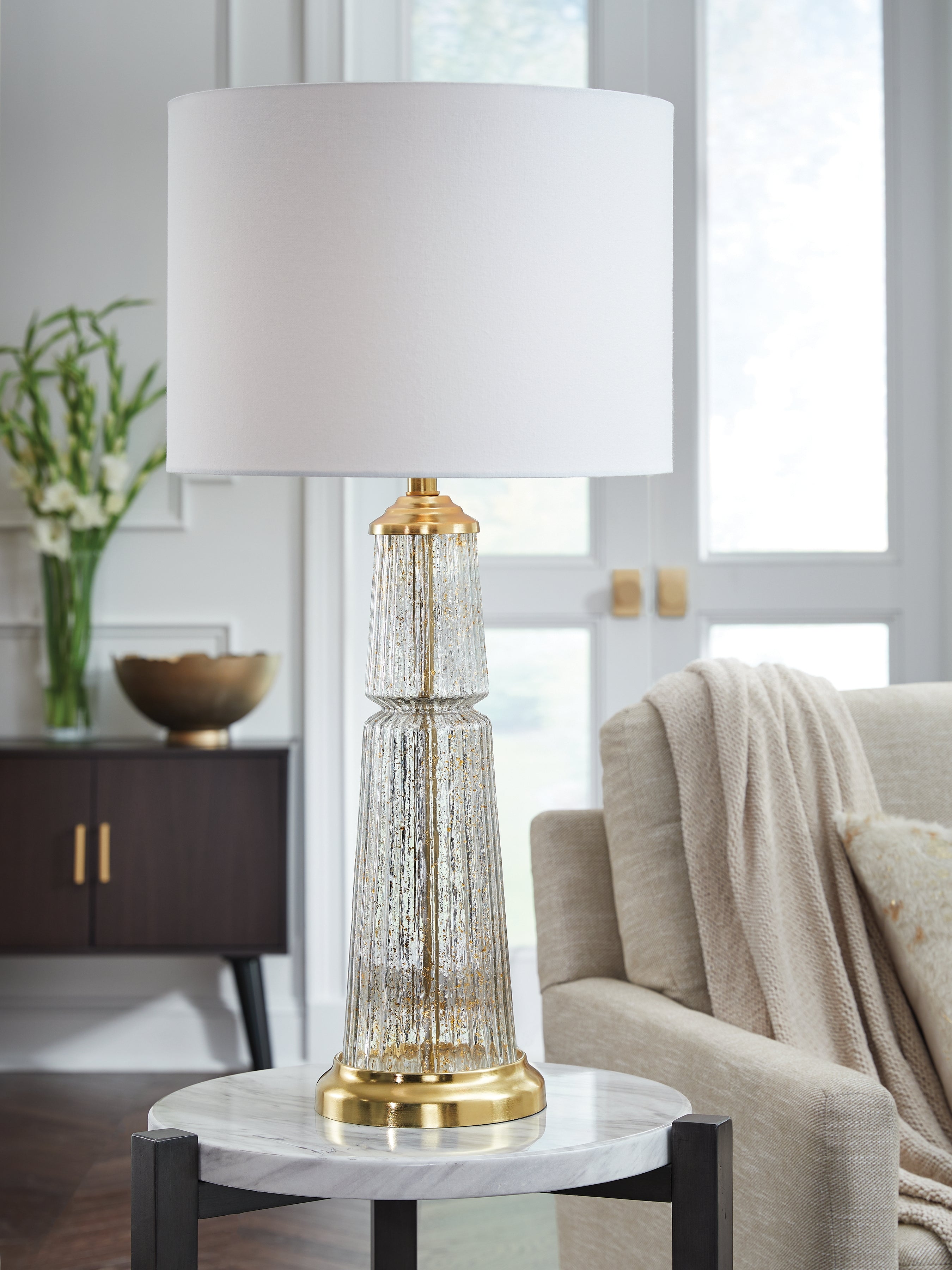 Coral Furniture - Ashley Furniture - Bakersboro Lighting - Glass Table Lamp (1/CN) / Clear/Gold Finish - L430884