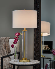 Coral Furniture - Ashley Furniture - Orenman Lighting - Glass Table Lamp (Set of 2) / Clear/Brass Finish - L431584