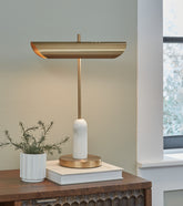 Coral Furniture - Ashley Furniture - Rowleigh Lighting - Marble Desk Lamp (1/CN) / Gold Finish/White - L734392