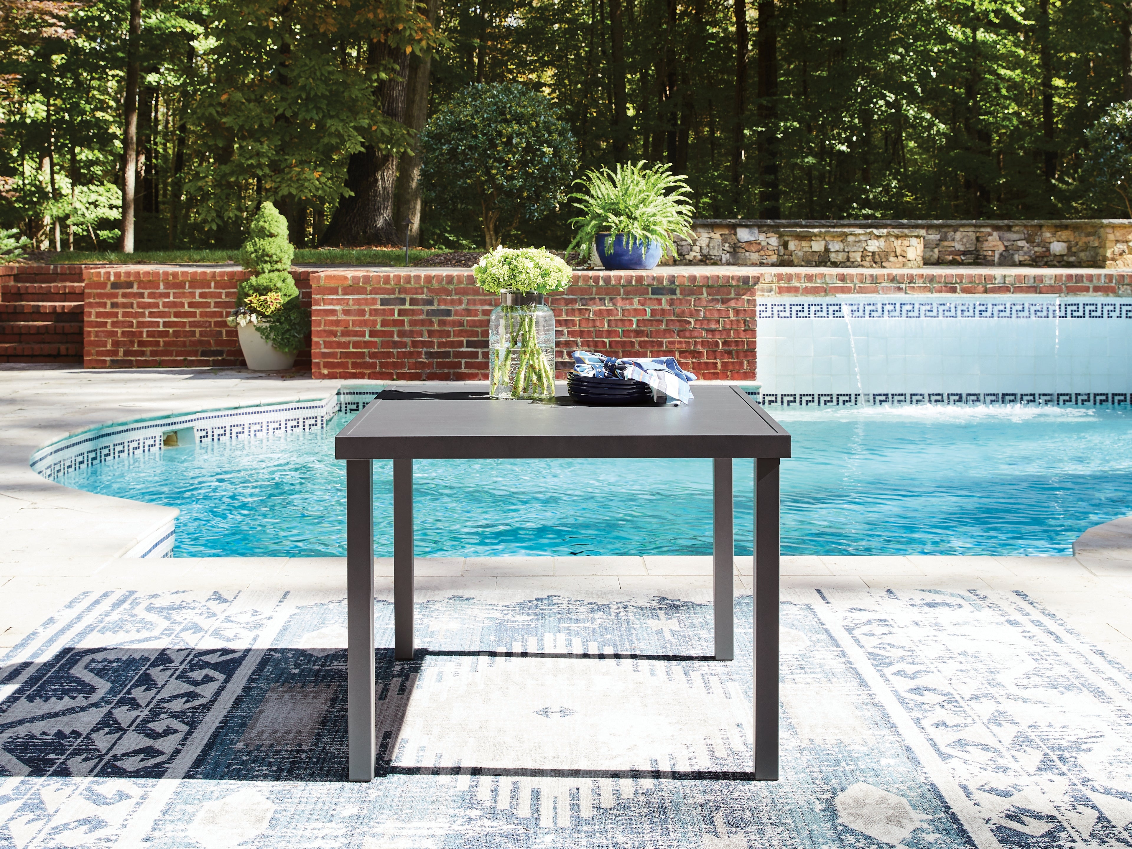Coral Furniture - Ashley Furniture - Rocky Creek Outdoor - Square Dining Table w/UMB OPT - PCP326-615