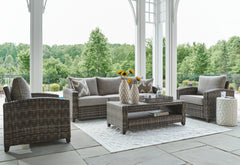 Coral Furniture - Ashley Furniture - Oasis Court Outdoor - Sofa/Chairs/Table Set (4/CN) / Gray - P335-081