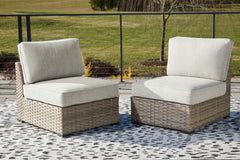 Coral Furniture - Ashley Furniture - Calworth Outdoor - Armless Chair w/Cushion (Set of 2) / Beige - P458-846