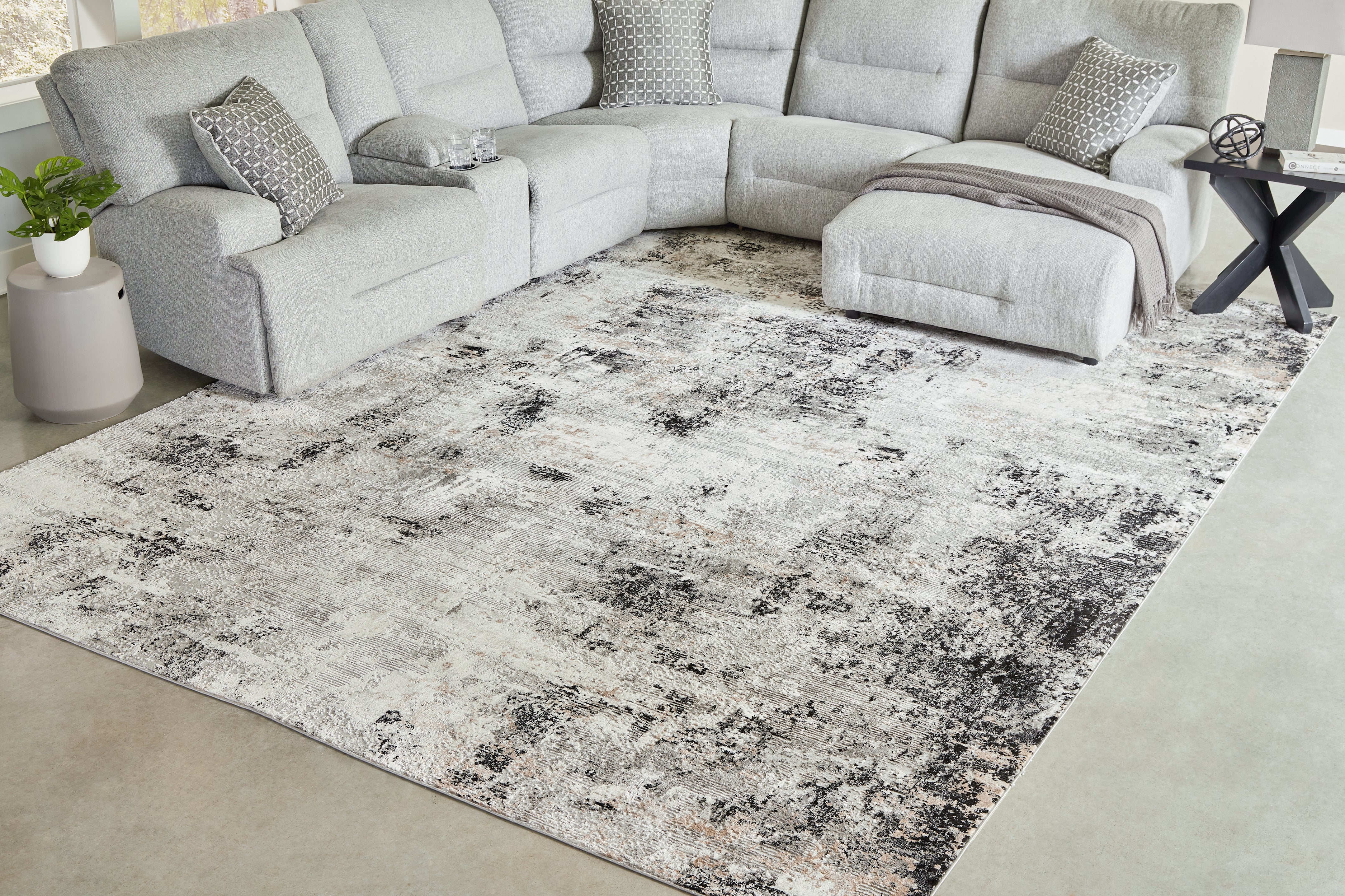 Coral Furniture - Ashley Furniture - Langwell Rug - 10' x 14' Rug / Black/Gray/White - R406780