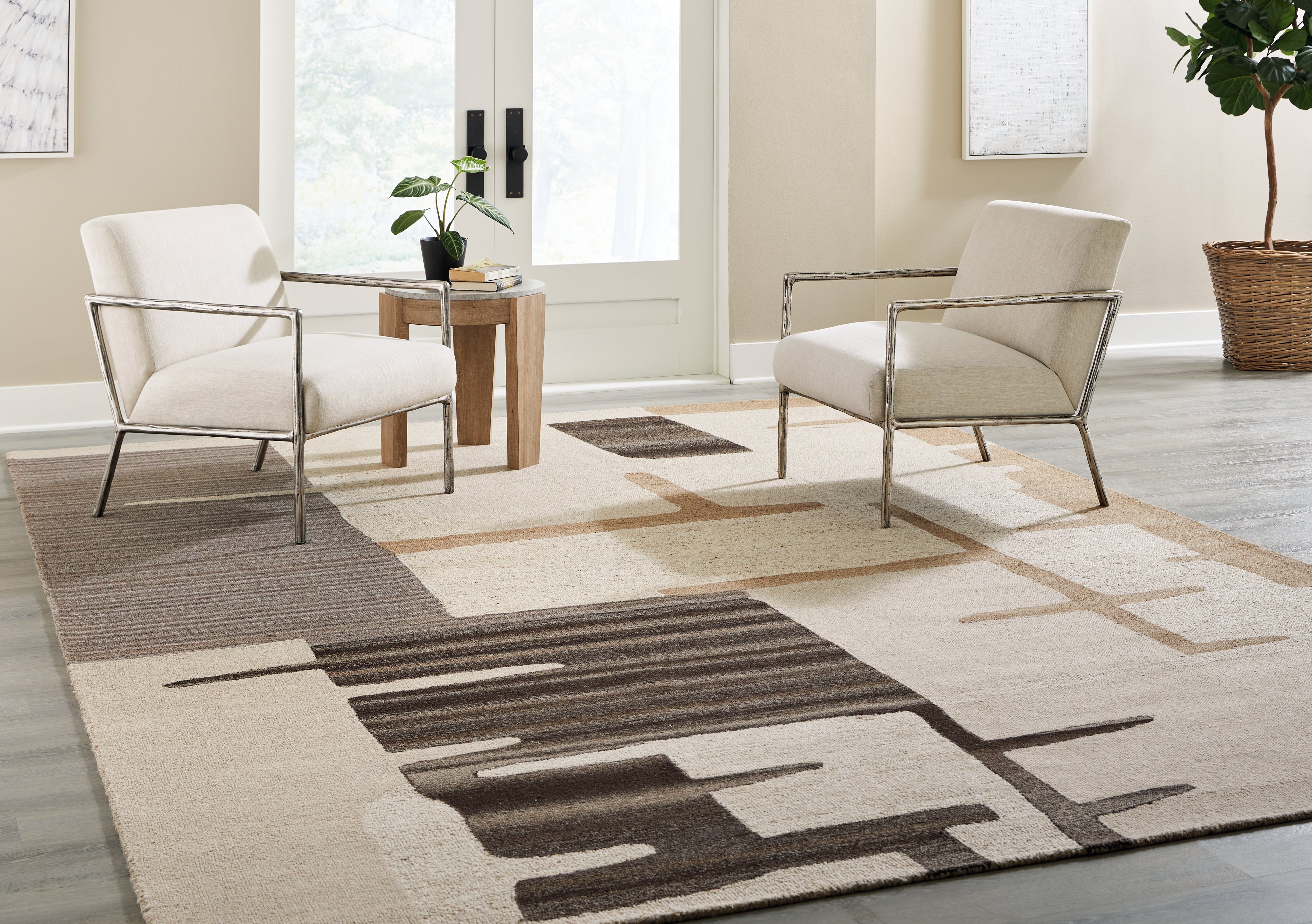 Coral Furniture - Ashley Furniture - Kencher Rug - 5' x 7' Rug / Beige/Brown - R406822