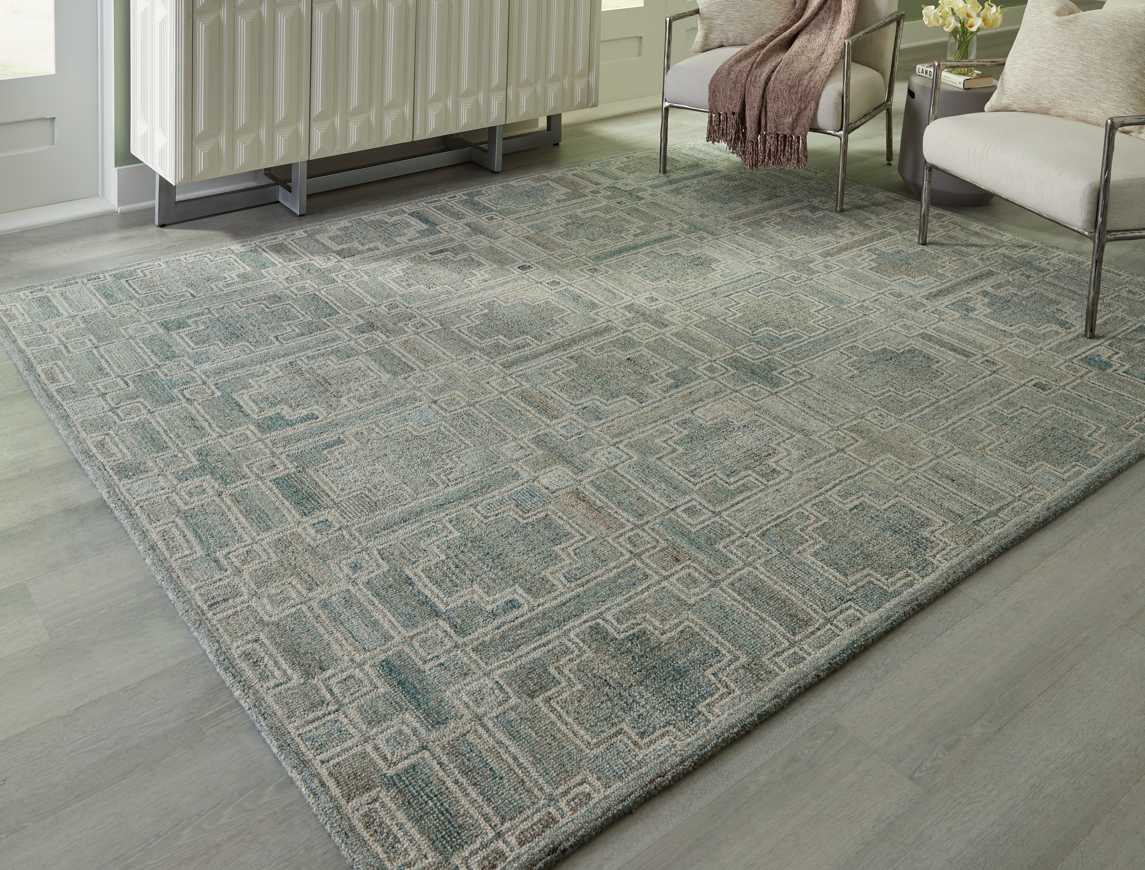 Coral Furniture - Ashley Furniture - Jossland Rug - 5' x 7' Rug / Green/Ivory - R406912