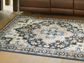 Coral Furniture - Ashley Furniture - Leningston Rug - 5' x 7' Washable Rug / Black/Cream/Blue - R407062