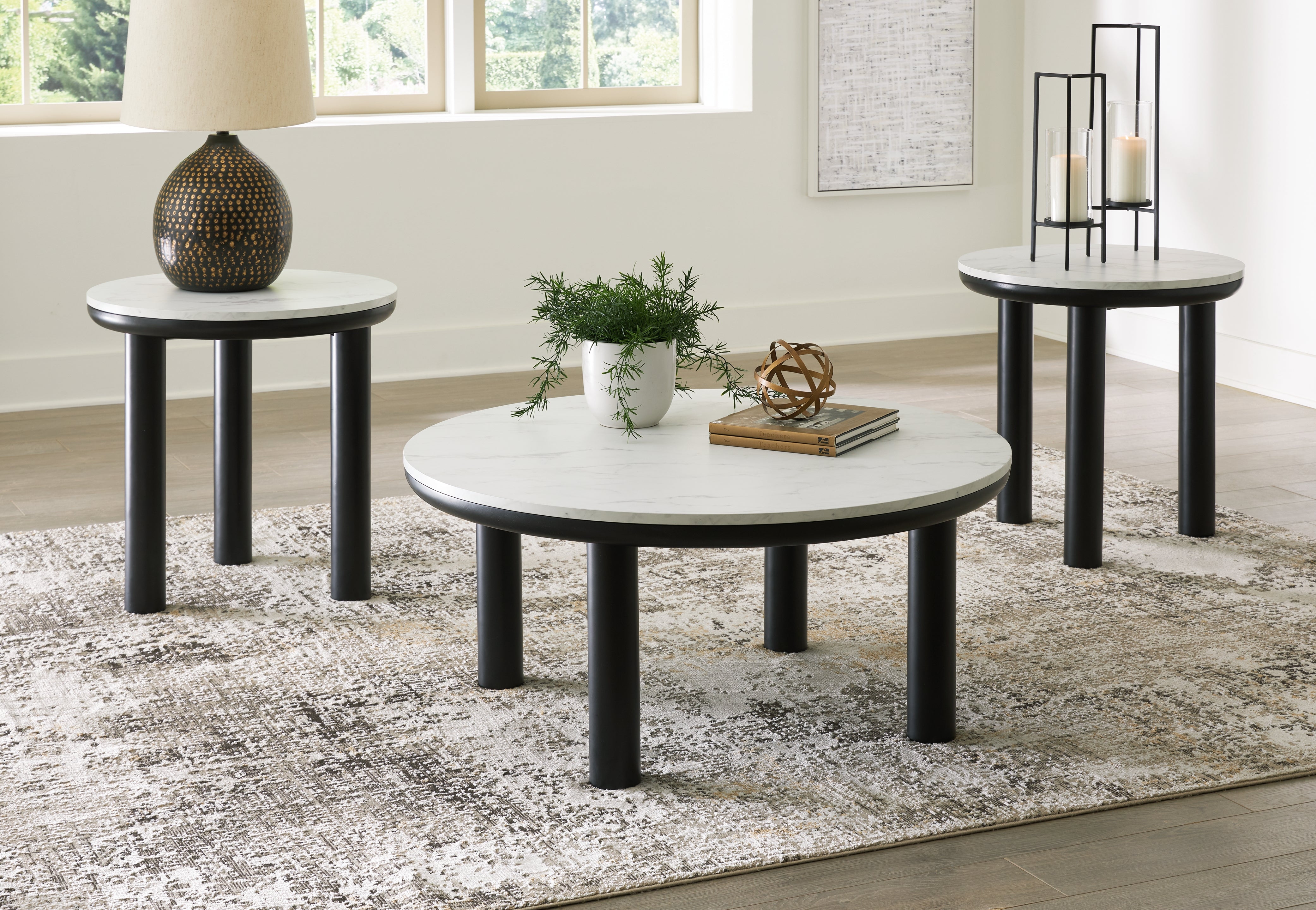 Coral Furniture - Ashley Furniture - Xandrum Table (Set of 3) - Occasional Table Set (3/CN) / Black/White - T159-13