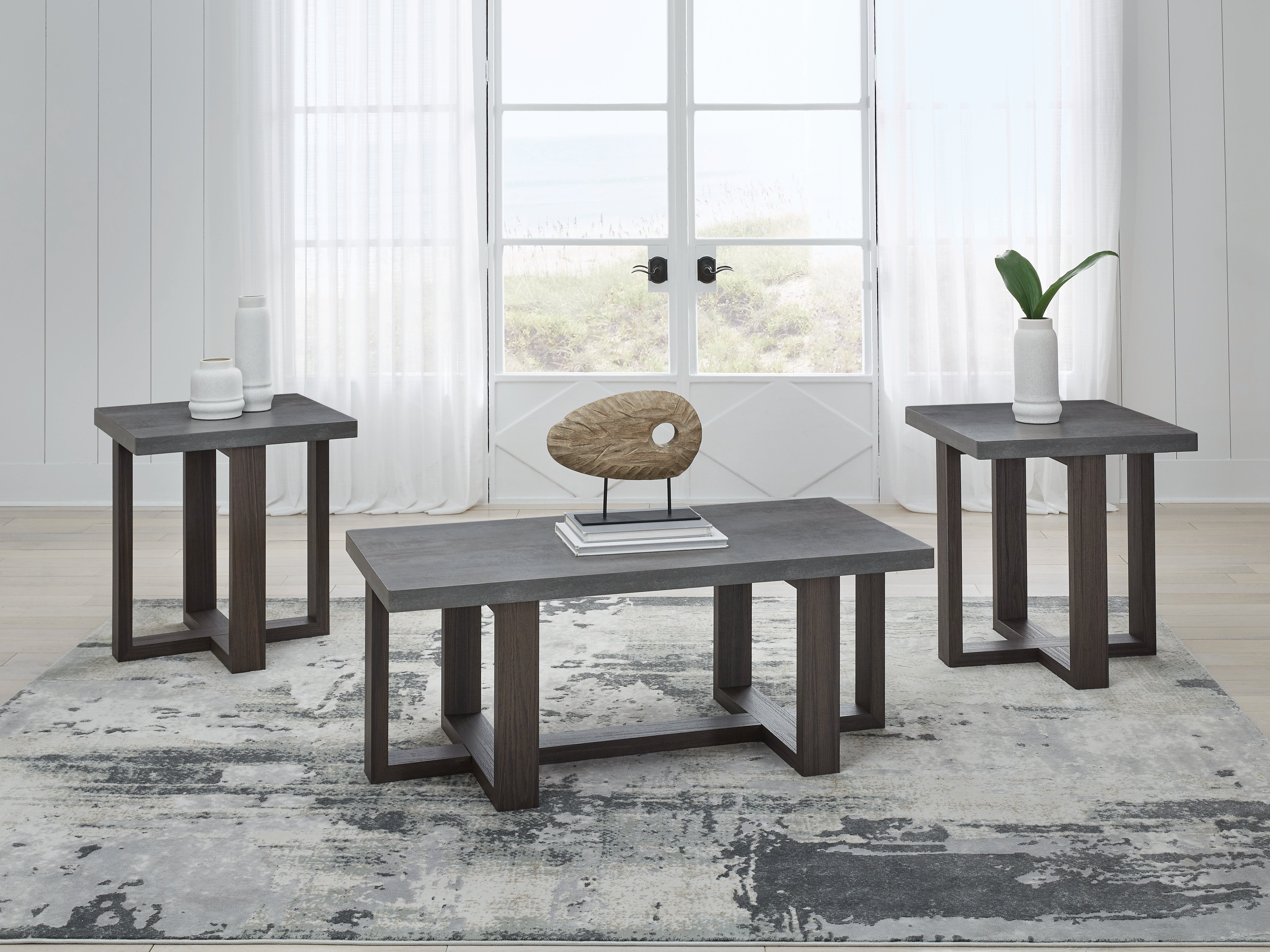 Coral Furniture - Ashley Furniture - Dynnford Table (Set of 3) - Occasional Table Set (3/CN) / Gray/Brown - T216-13