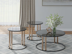 Coral Furniture - Ashley Furniture - Hannerly Table (Set of 3) - Occasional Table Set (3/CN) / Black/Gold Finish - T219-13
