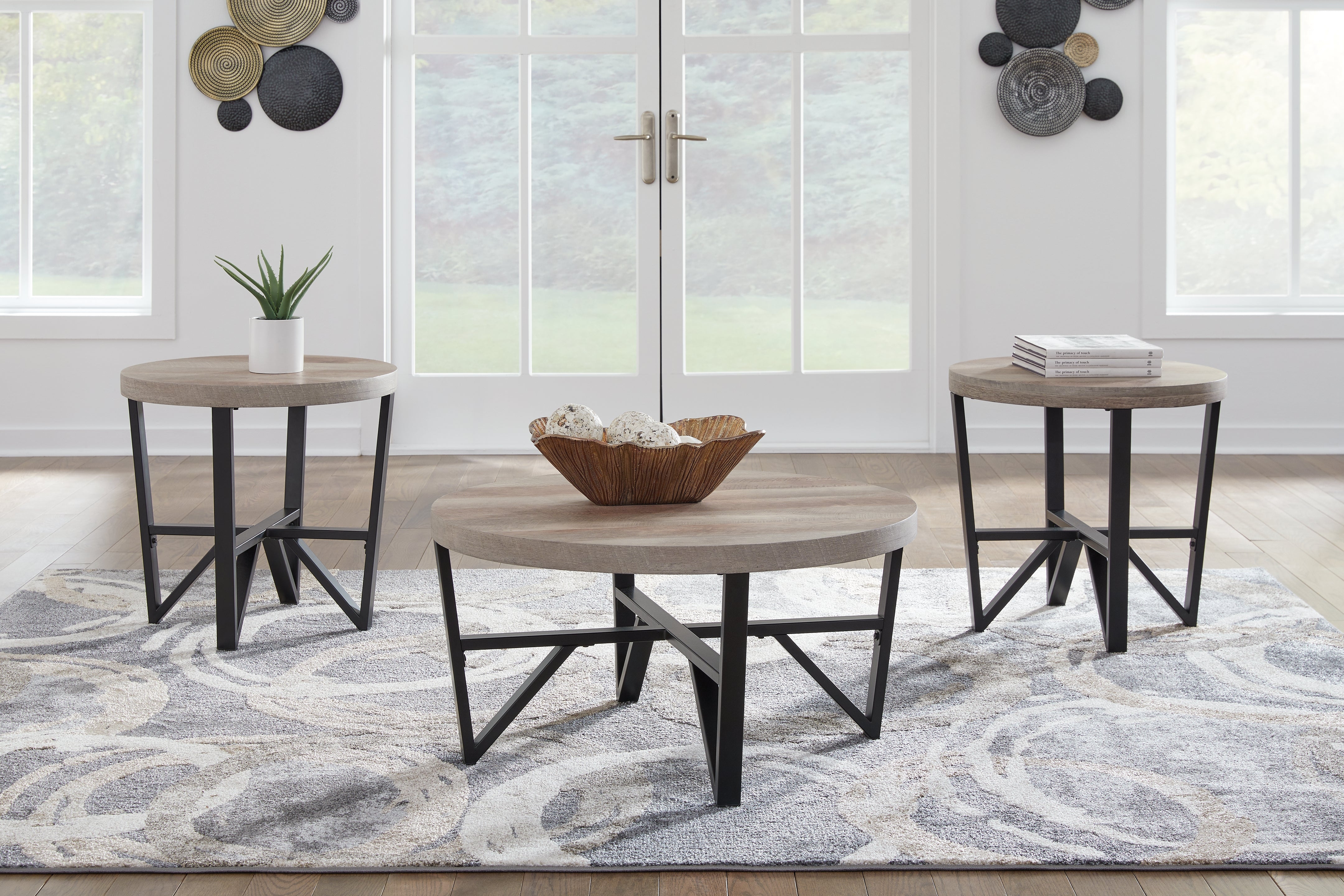Coral Furniture - Ashley Furniture - Deanlee Table (Set of 3) - Occasional Table Set (3/CN) / Grayish Brown/Black - T235-13