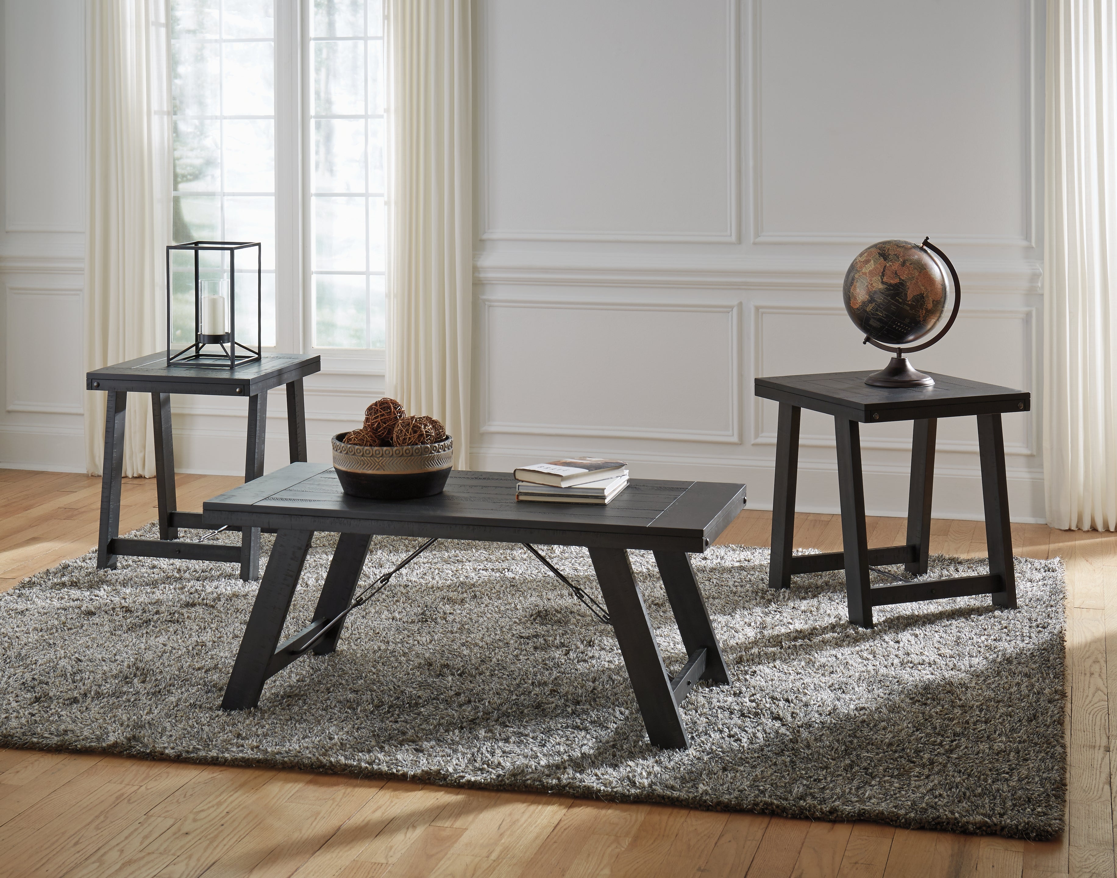 Coral Furniture - Ashley Furniture - Noorbrook Table (Set of 3) - Occasional Table Set (3/CN) / Black/Pewter - T351-13