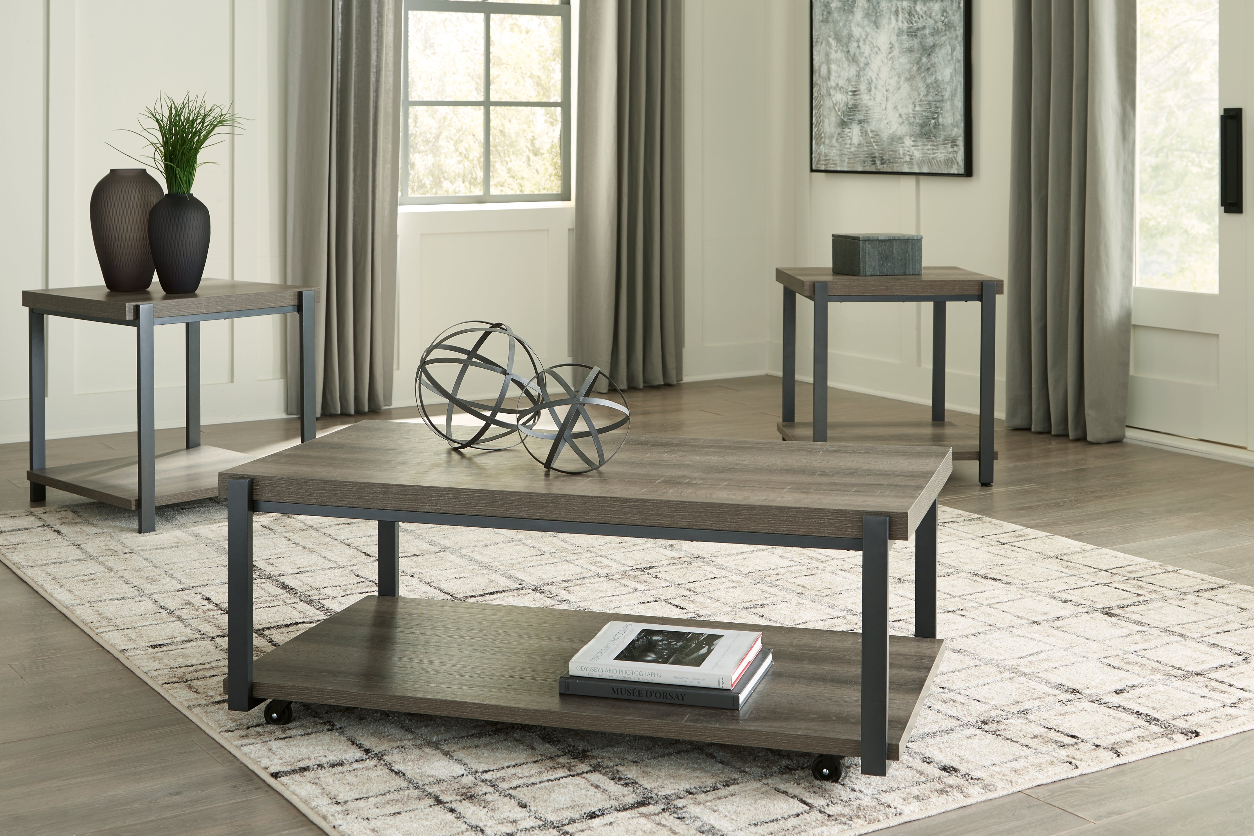 Coral Furniture - Ashley Furniture - Wilmaden Table (Set of 3) - Occasional Table Set (3/CN) / Gray/Black - T393-13