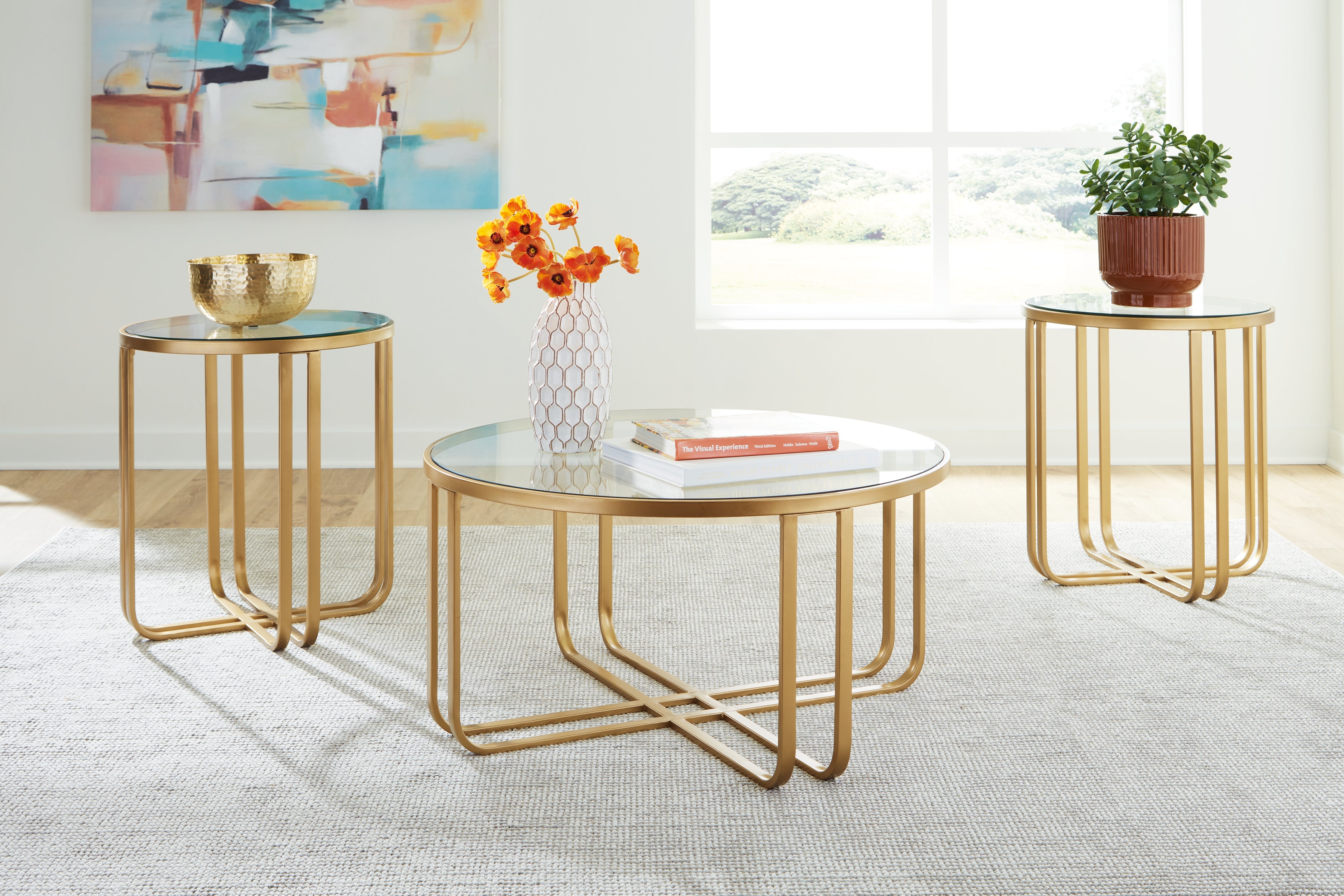 Coral Furniture - Ashley Furniture - Milloton Table (Set of 3) - Occasional Table Set (3/CN) / Gold - T398-13