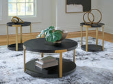 Coral Furniture - Ashley Furniture - Shylore Table (Set of 3) - Occasional Table Set (3/CN) / Black/Brass Finish - T410-13