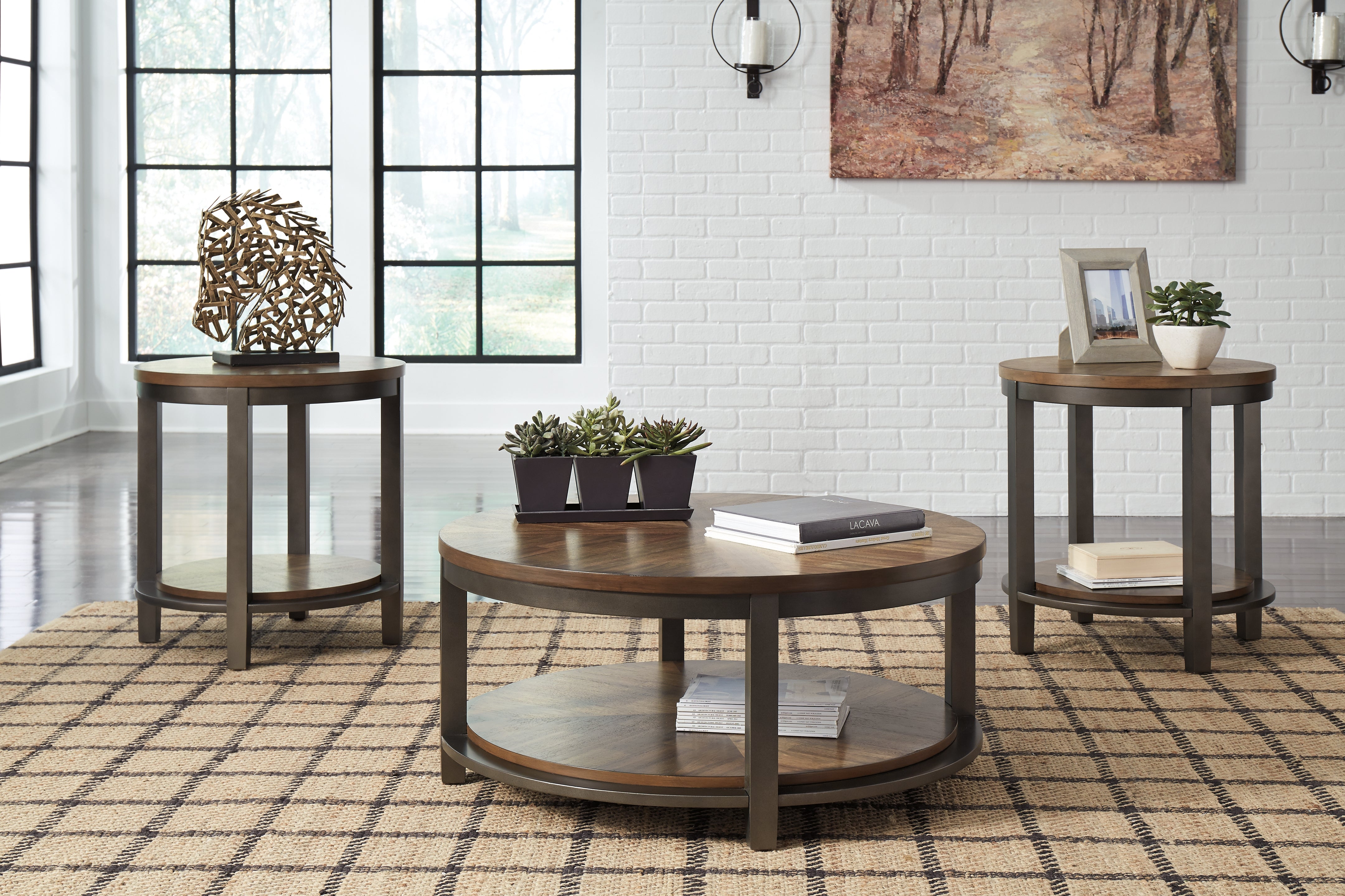 Coral Furniture - Ashley Furniture - Roybeck Table (Set of 3) - Occasional Table Set (3/CN) / Light Brown/Bronze - T411-13