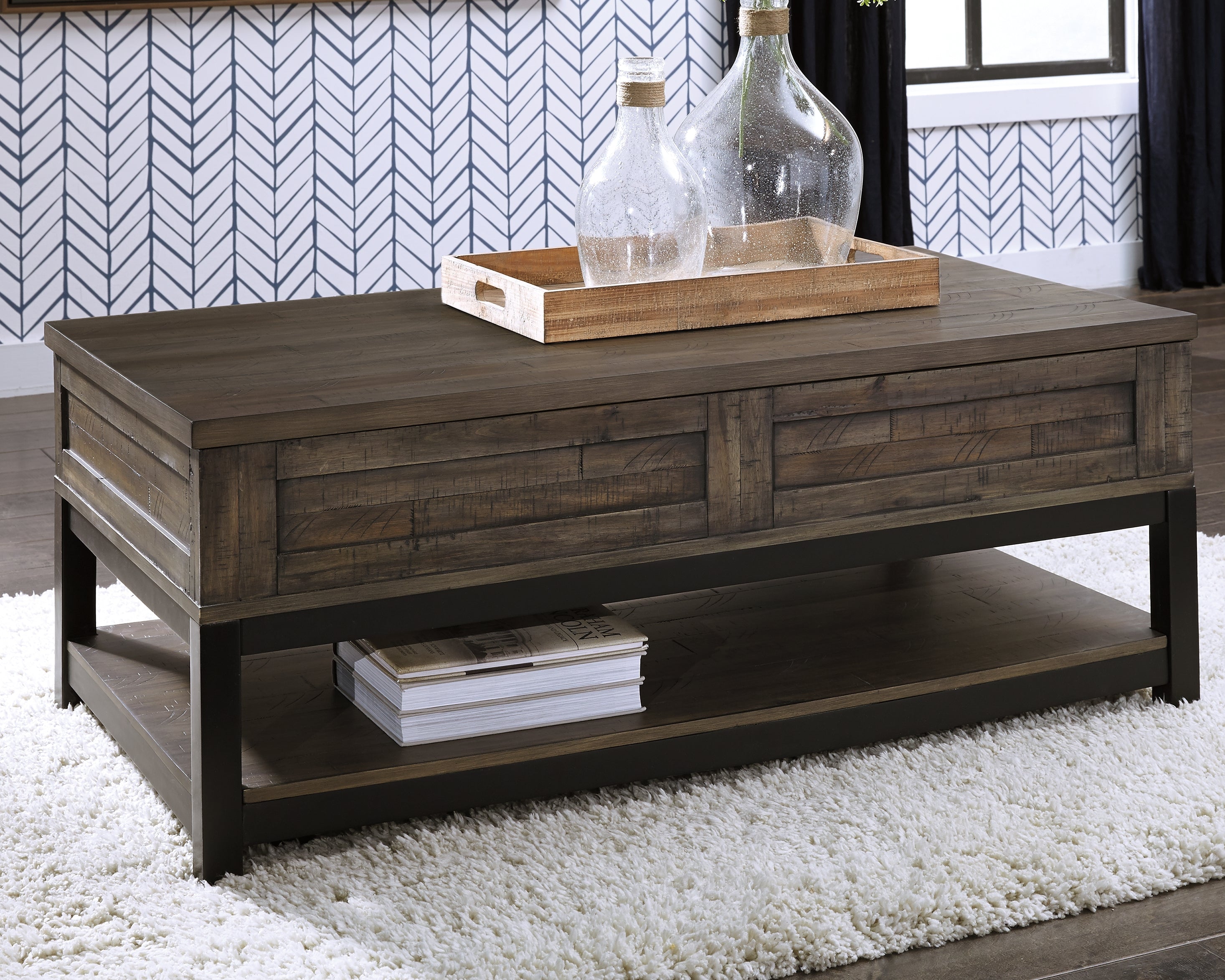 Coral Furniture - Ashley Furniture - Johurst Coffee Table with Lift Top - LIFT TOP COCKTAIL TABLE / Grayish Brown - T444-9
