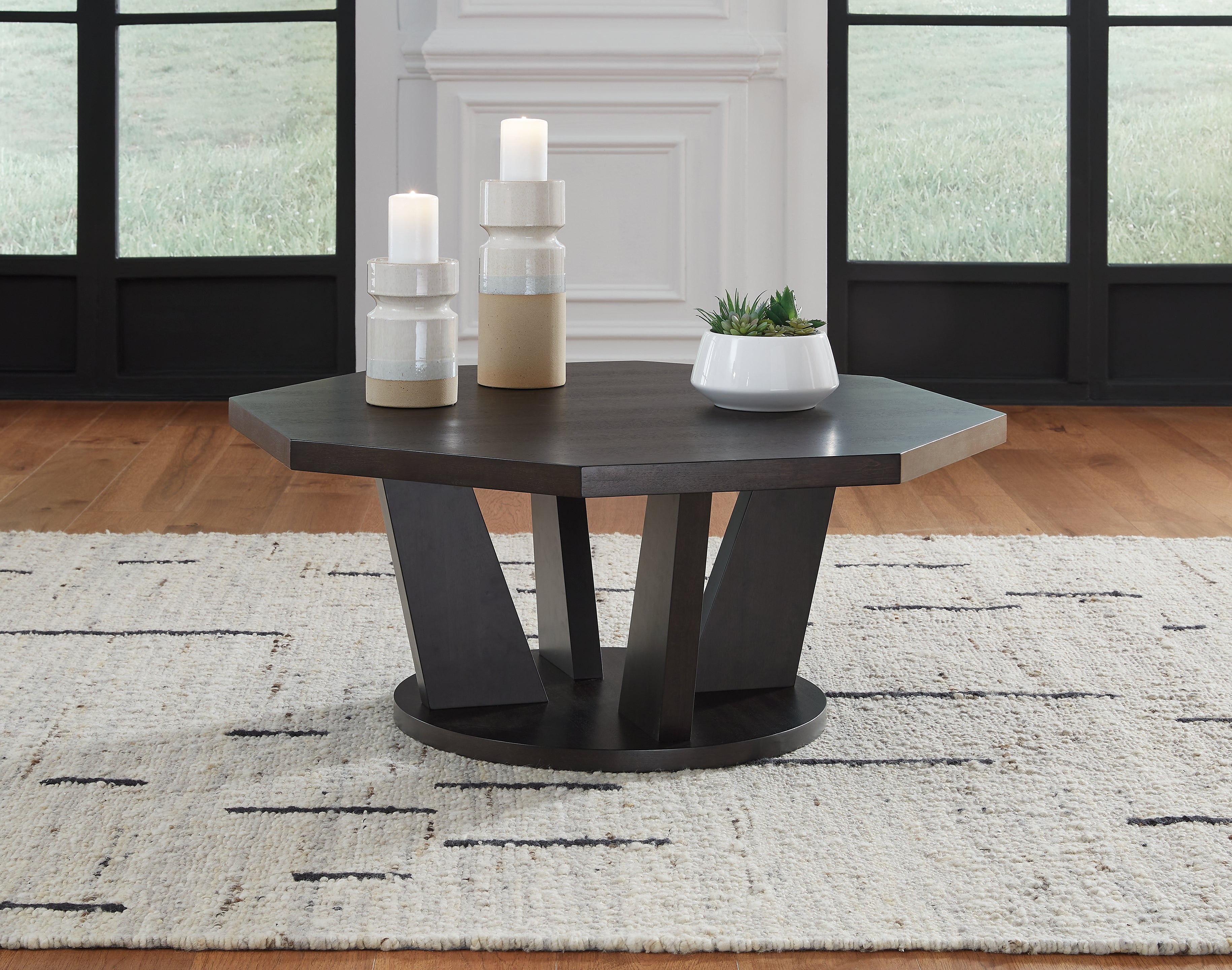 Coral Furniture - Ashley Furniture - Chasinfield Coffee Table - Octagon Cocktail Table / Dark Brown - T458-8