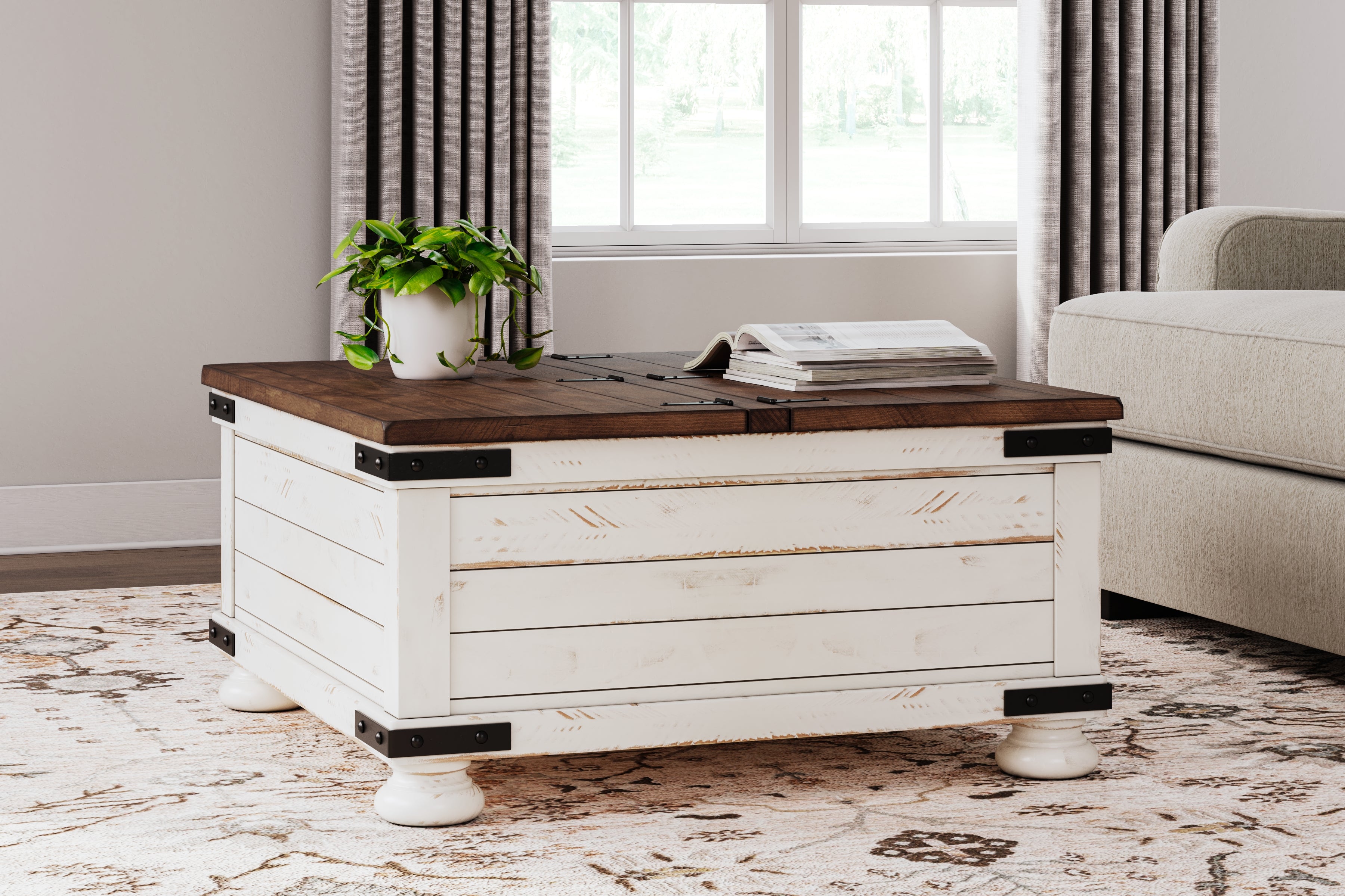 Coral Furniture - Ashley Furniture - Wystfield Coffee Table - Cocktail Table with Storage / White/Brown - T459-20