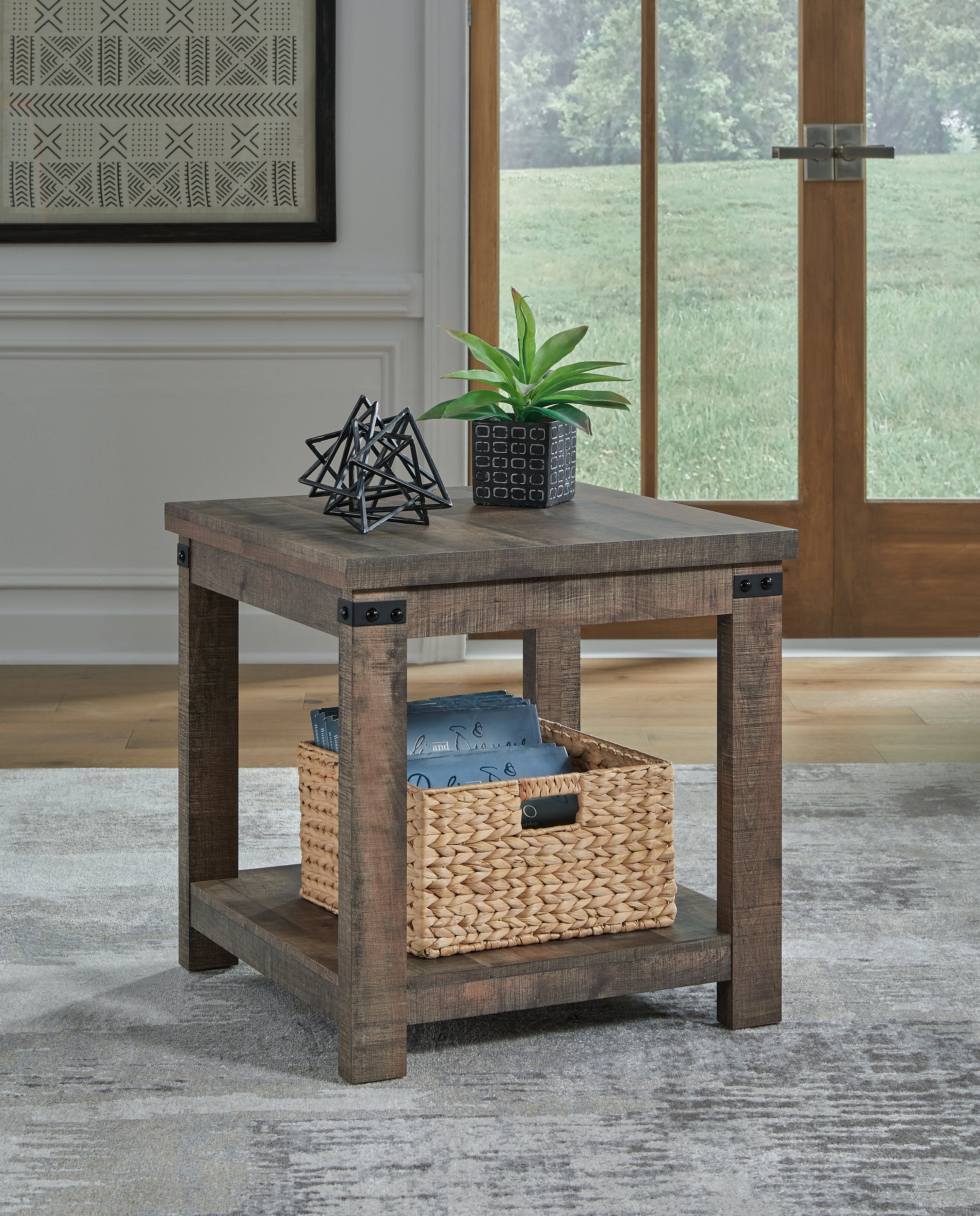 Coral Furniture - Ashley Furniture - Hollum End Table - Square End Table / Rustic Brown - T466-2
