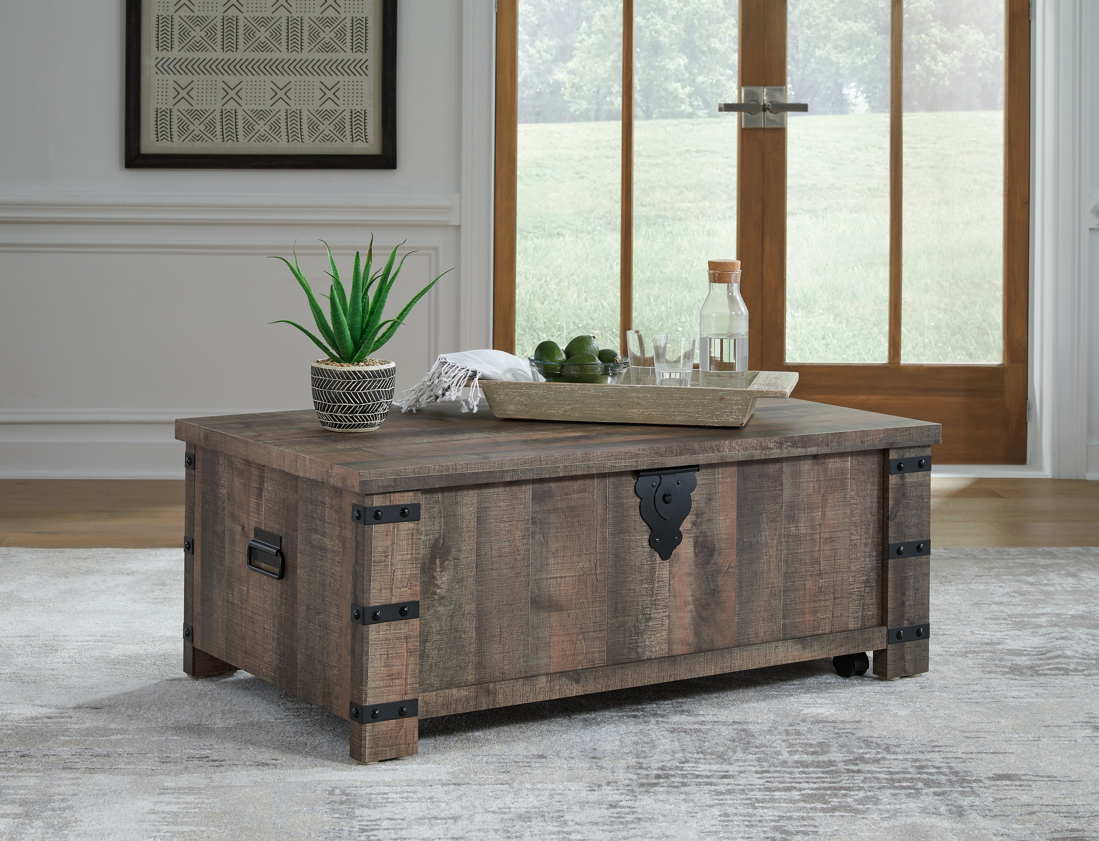 Coral Furniture - Ashley Furniture - Hollum Lift-Top Coffee Table - Lift Top Cocktail Table / Rustic Brown - T466-9