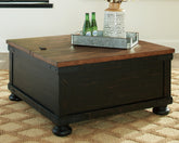Coral Furniture - Ashley Furniture - Valebeck Coffee Table with Lift Top - Lift Top Cocktail Table / Black/Brown - T468-00