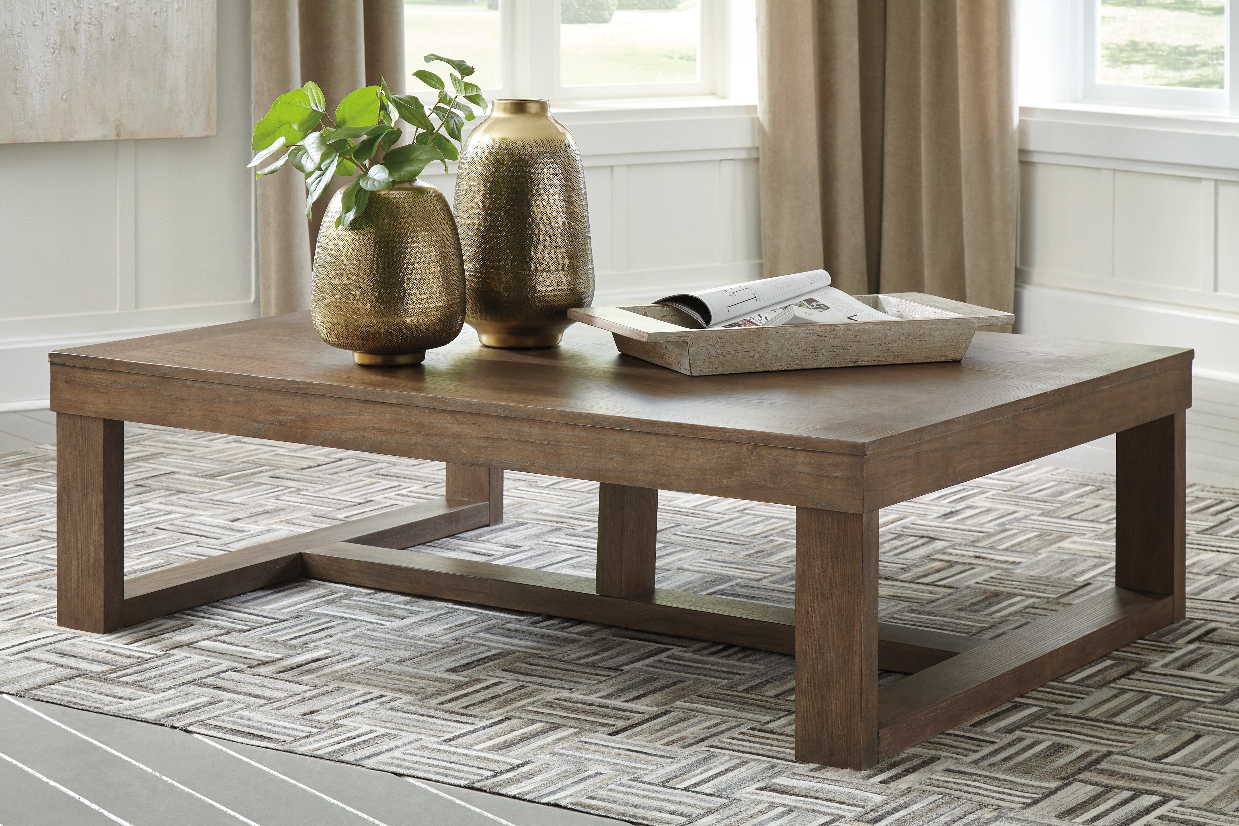 Coral Furniture - Ashley Furniture - Cariton Coffee Table - Rectangular Cocktail Table / Gray - T471-1
