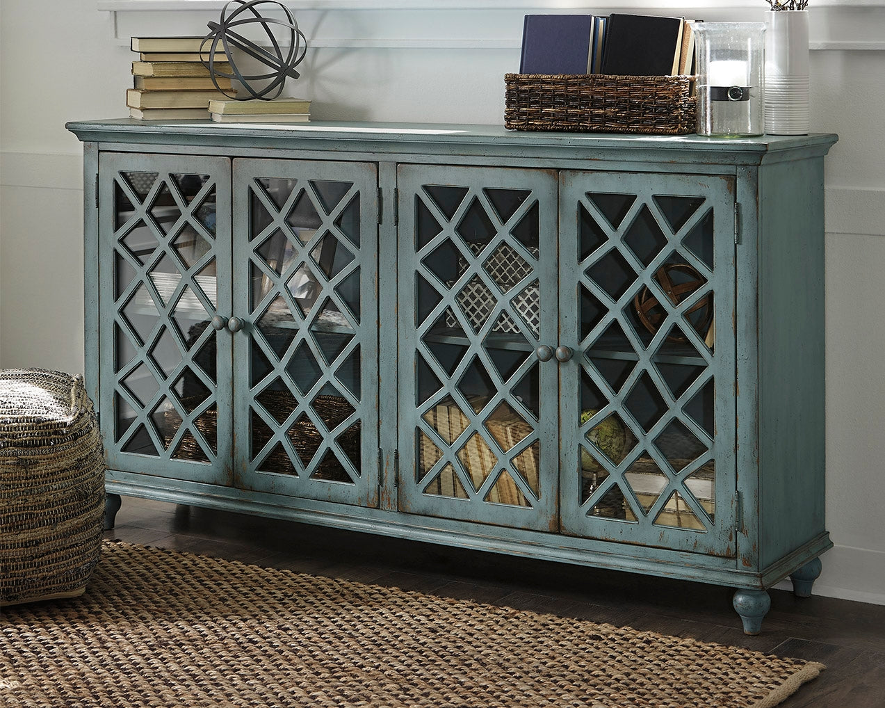 Coral Furniture - Ashley Furniture - Mirimyn Accent Cabinet - Accent Cabinet / Antique Teal - T505-762