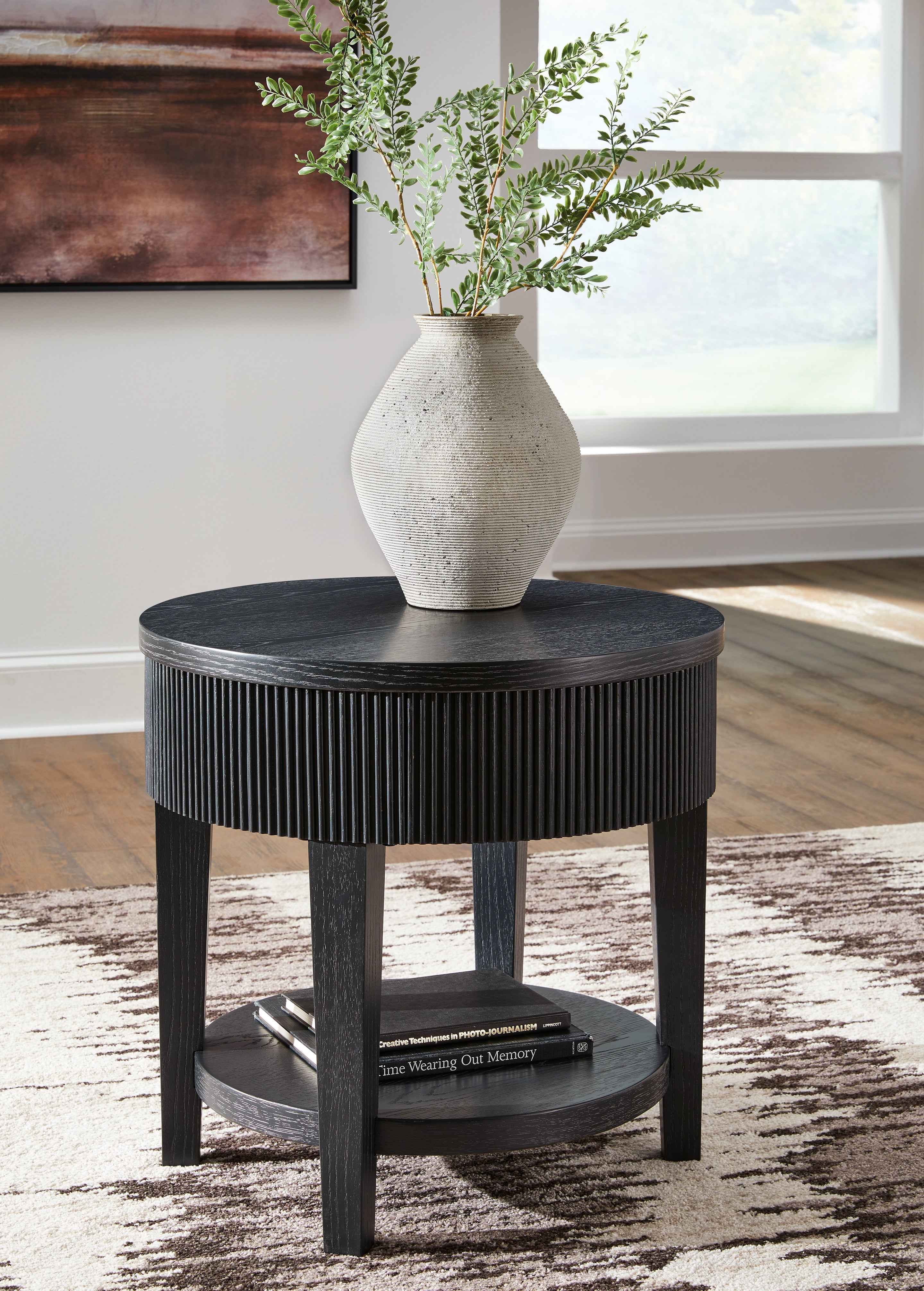 Coral Furniture - Ashley Furniture - Marstream End Table - Round End Table / Black - T551-6