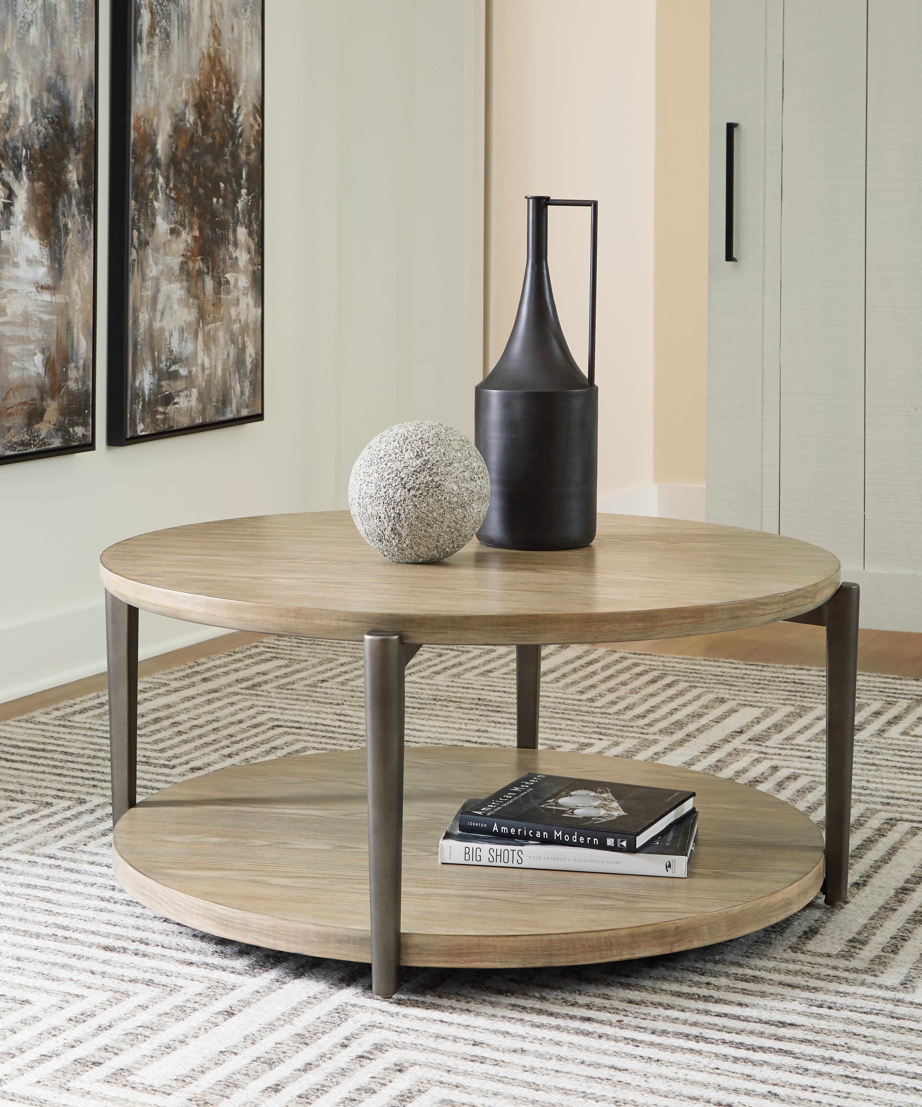 Coral Furniture - Ashley Furniture - Dyonton Coffee Table - Round Cocktail Table / Light Grayish Brown - T574-8