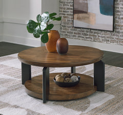 Coral Furniture - Ashley Furniture - Kraeburn Coffee Table - Round Cocktail Table / Brown/Black - T624-8