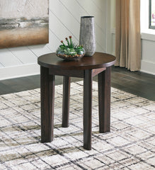 Coral Furniture - Ashley Furniture - Korestone 2 End Table - Round End Table / Dark Brown - T657-6