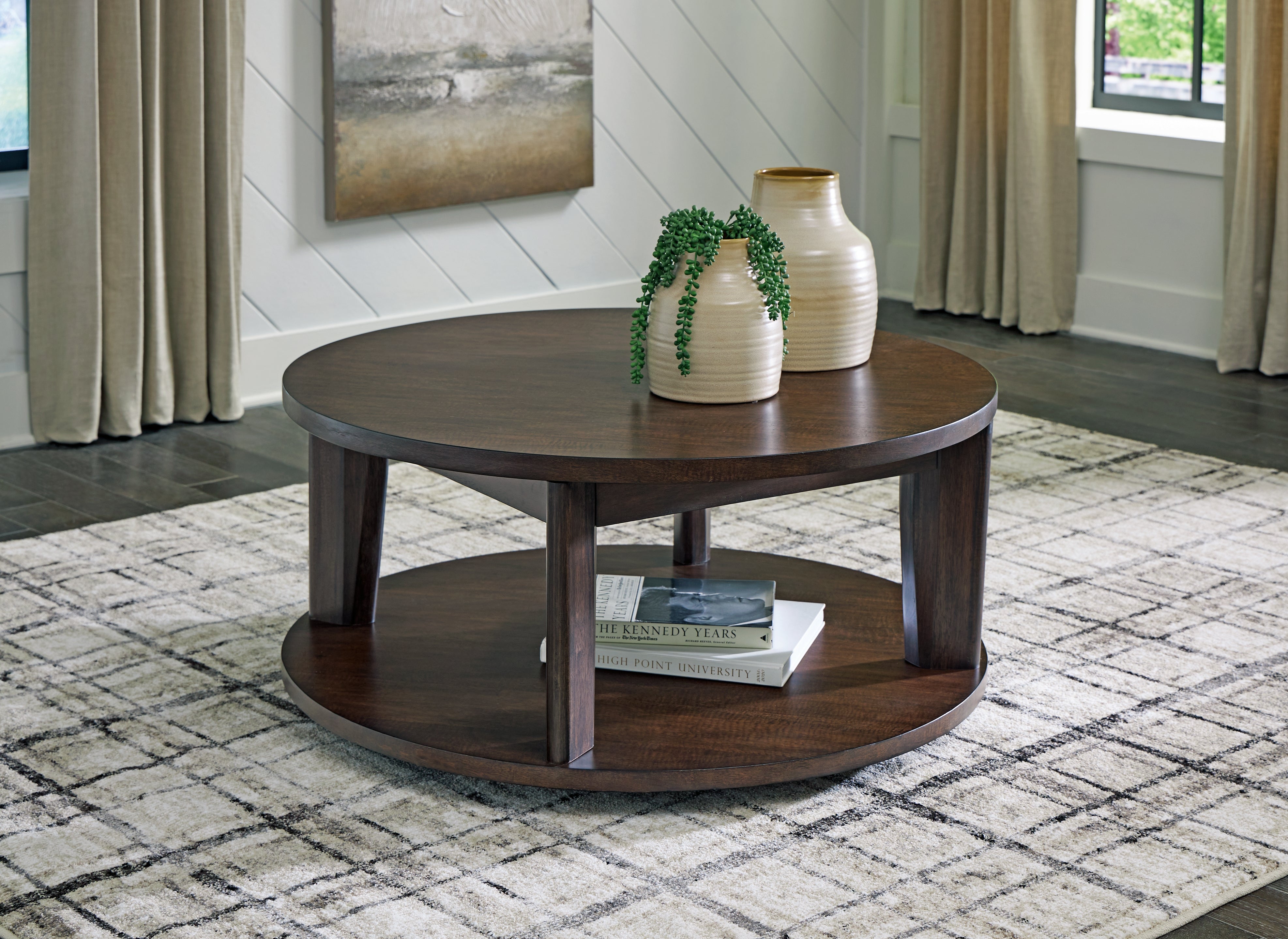 Coral Furniture - Ashley Furniture - Korestone 2 Coffee Table - Round Cocktail Table / Dark Brown - T657-8