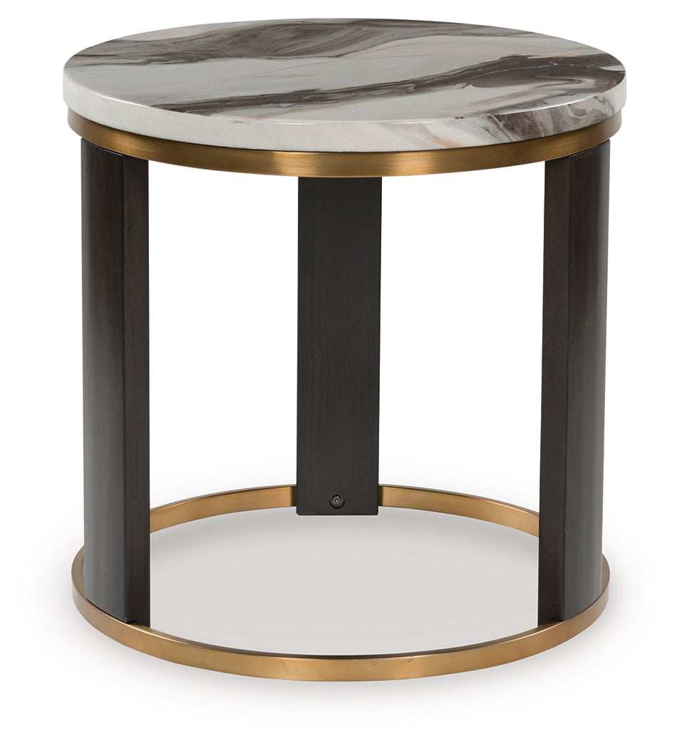 Coral Furniture - Ashley Furniture - Jazmore End Table - Round End Table / Brown/Brass Finish - T671-6