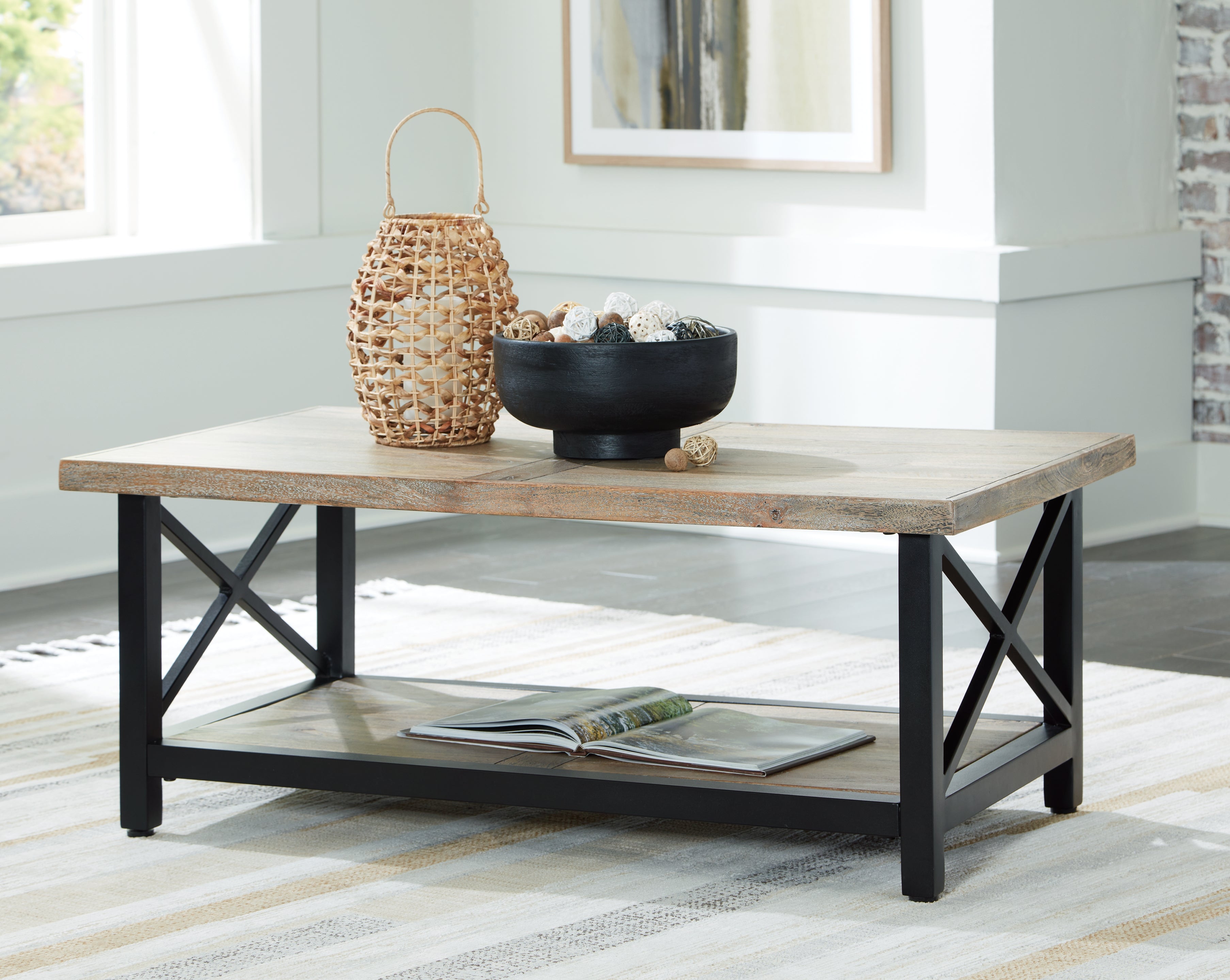 Coral Furniture - Ashley Furniture - Bristenfort Coffee Table - Rectangular Cocktail Table / Brown/Black - T685-1