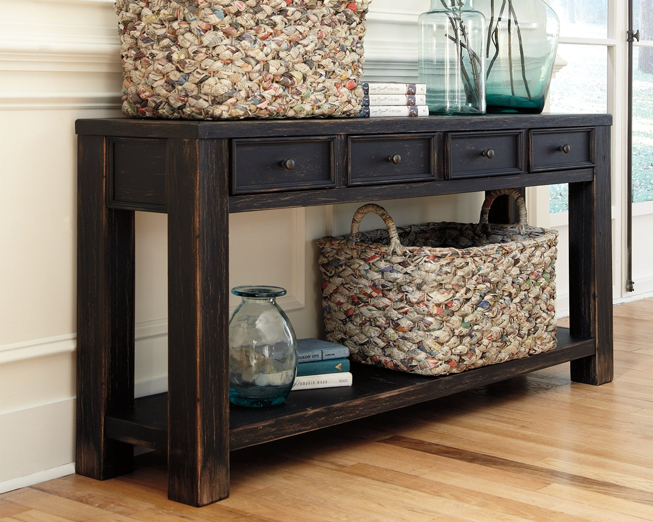 Coral Furniture - Ashley Furniture - Gavelston Sofa/Console Table - Sofa Table / Black - T732-4