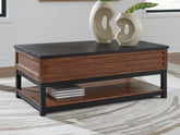 Coral Furniture - Ashley Furniture - Kallari Lift-Top Coffee Table - Lift Top Cocktail Table / Warm Brown/Black - T737-9