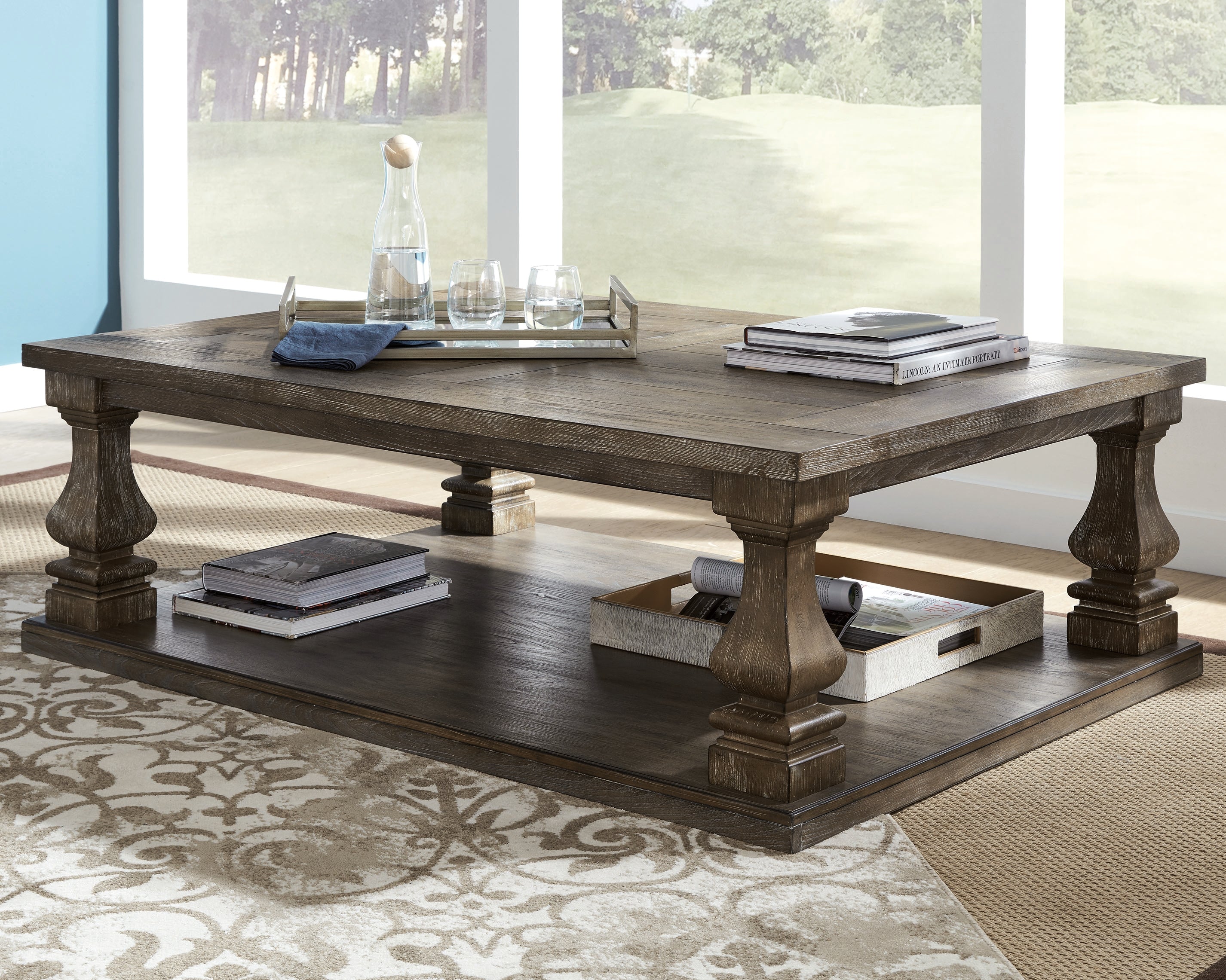 Coral Furniture - Ashley Furniture - Johnelle Coffee Table - Rectangular Cocktail Table / Gray - T776-1