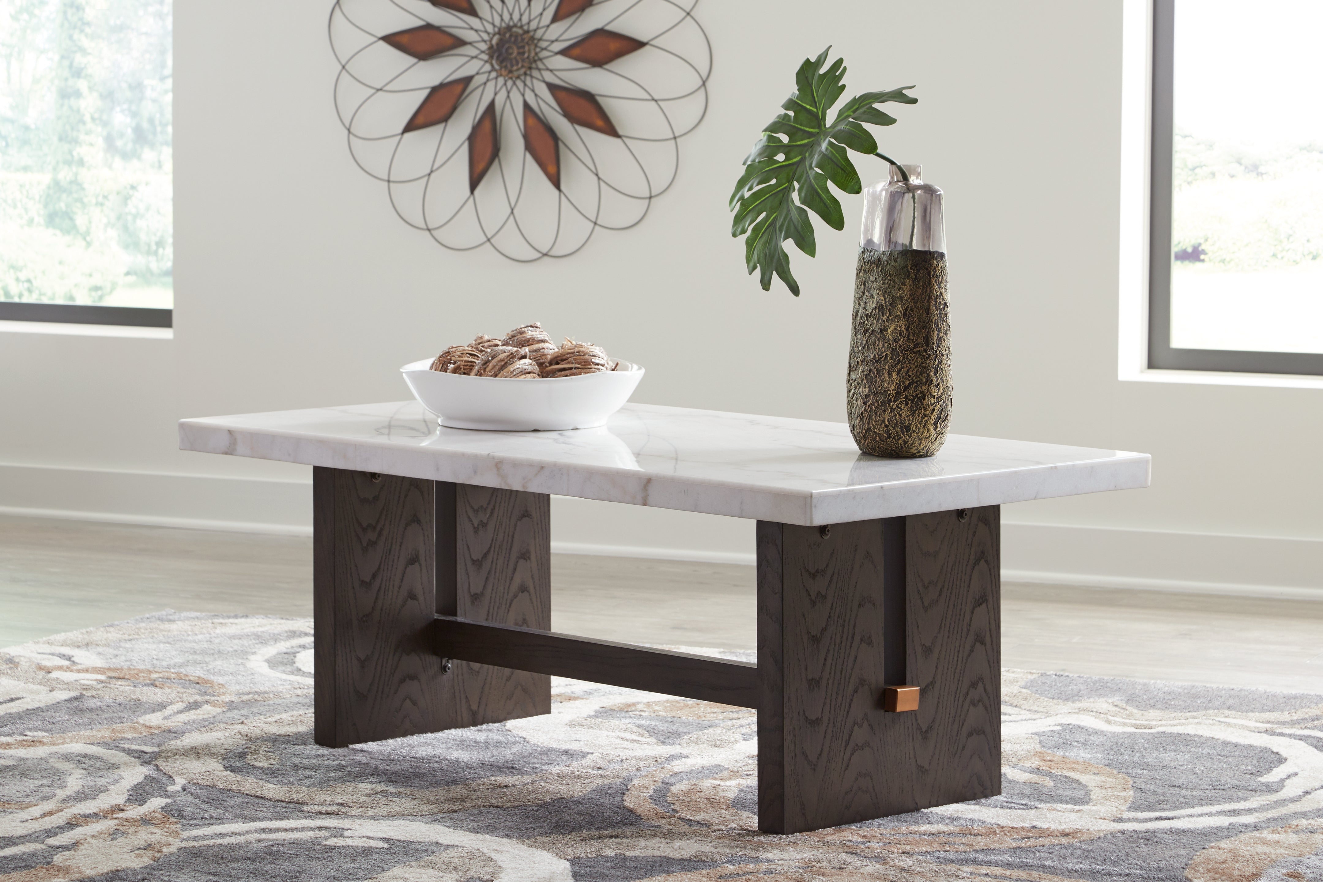 Coral Furniture - Ashley Furniture - Burkhaus Coffee Table - Rectangular Cocktail Table / White/Dark Brown - T779-1