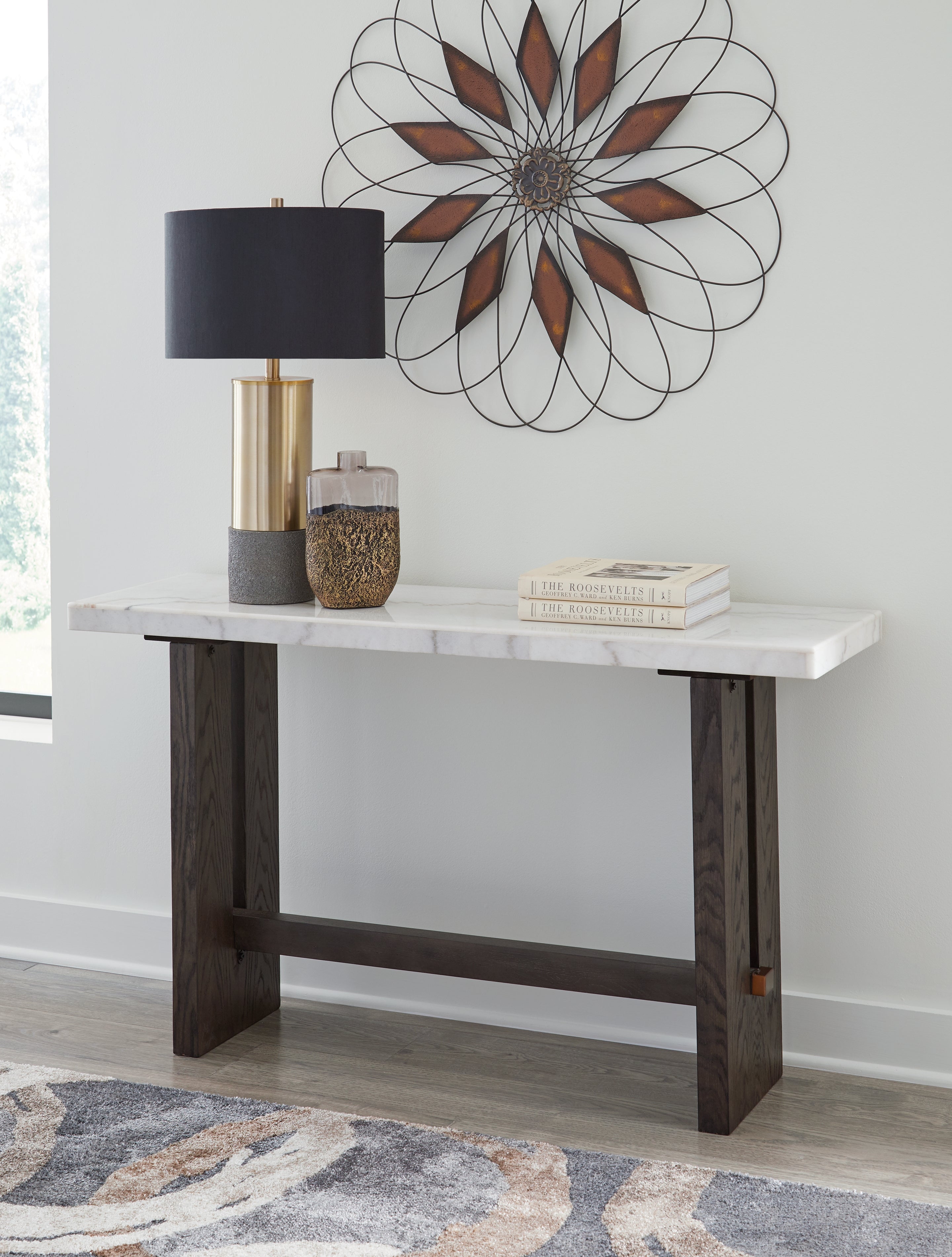 Coral Furniture - Ashley Furniture - Burkhaus Sofa Table - Sofa Table / White/Dark Brown - T779-4