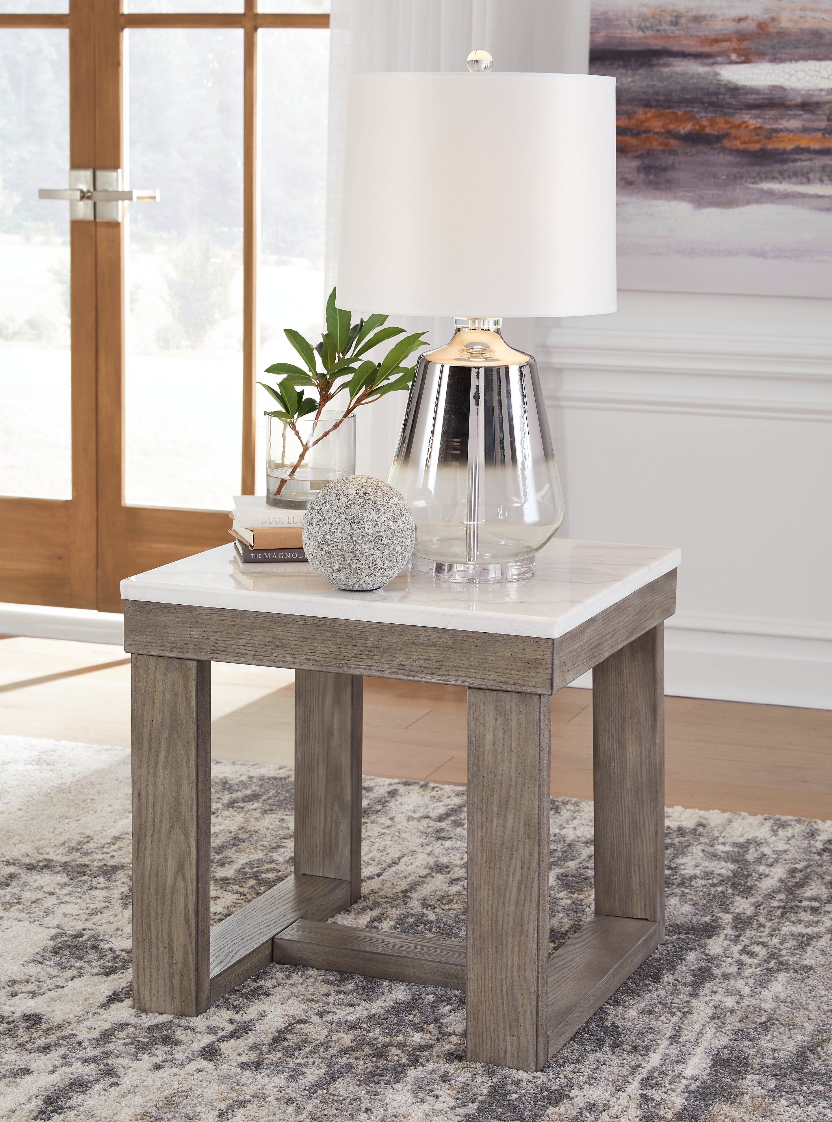 Coral Furniture - Ashley Furniture - Loyaska End Table - Rectangular End Table / Grayish Brown/White - T854-3