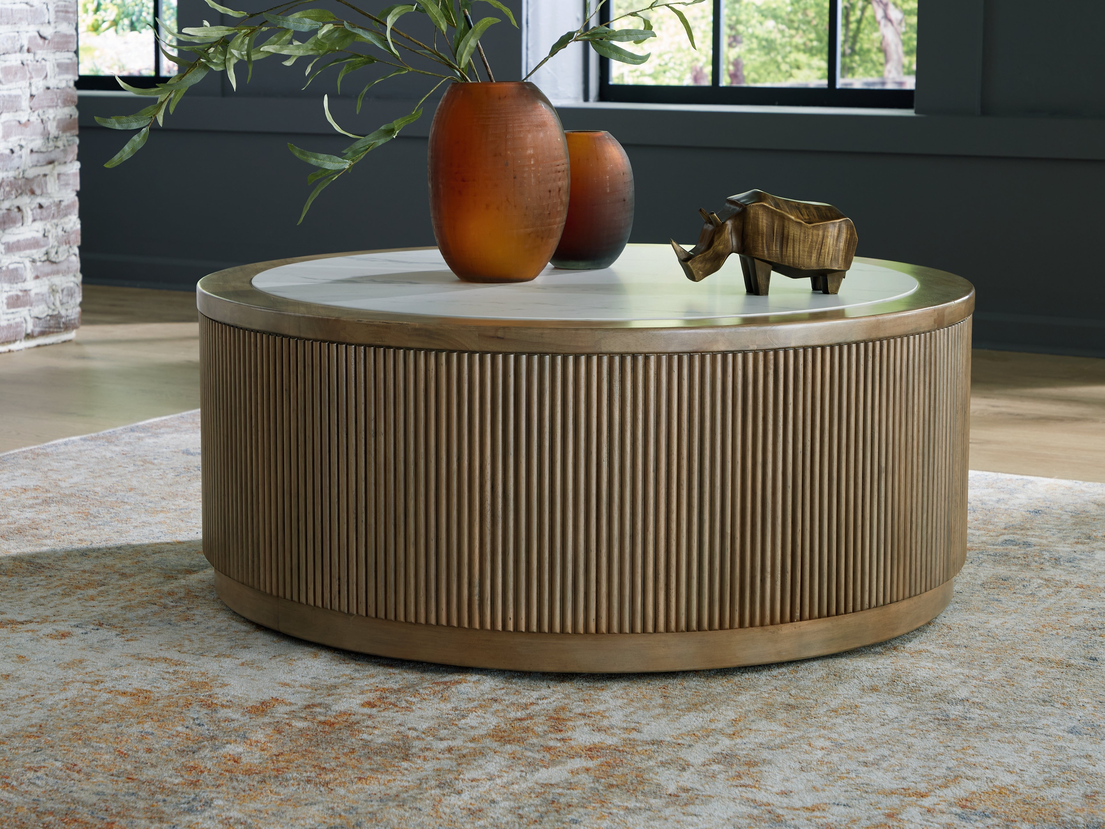 Coral Furniture - Ashley Furniture - Camdill Coffee Table - Round Cocktail Table / Light Brown/White - T808-8