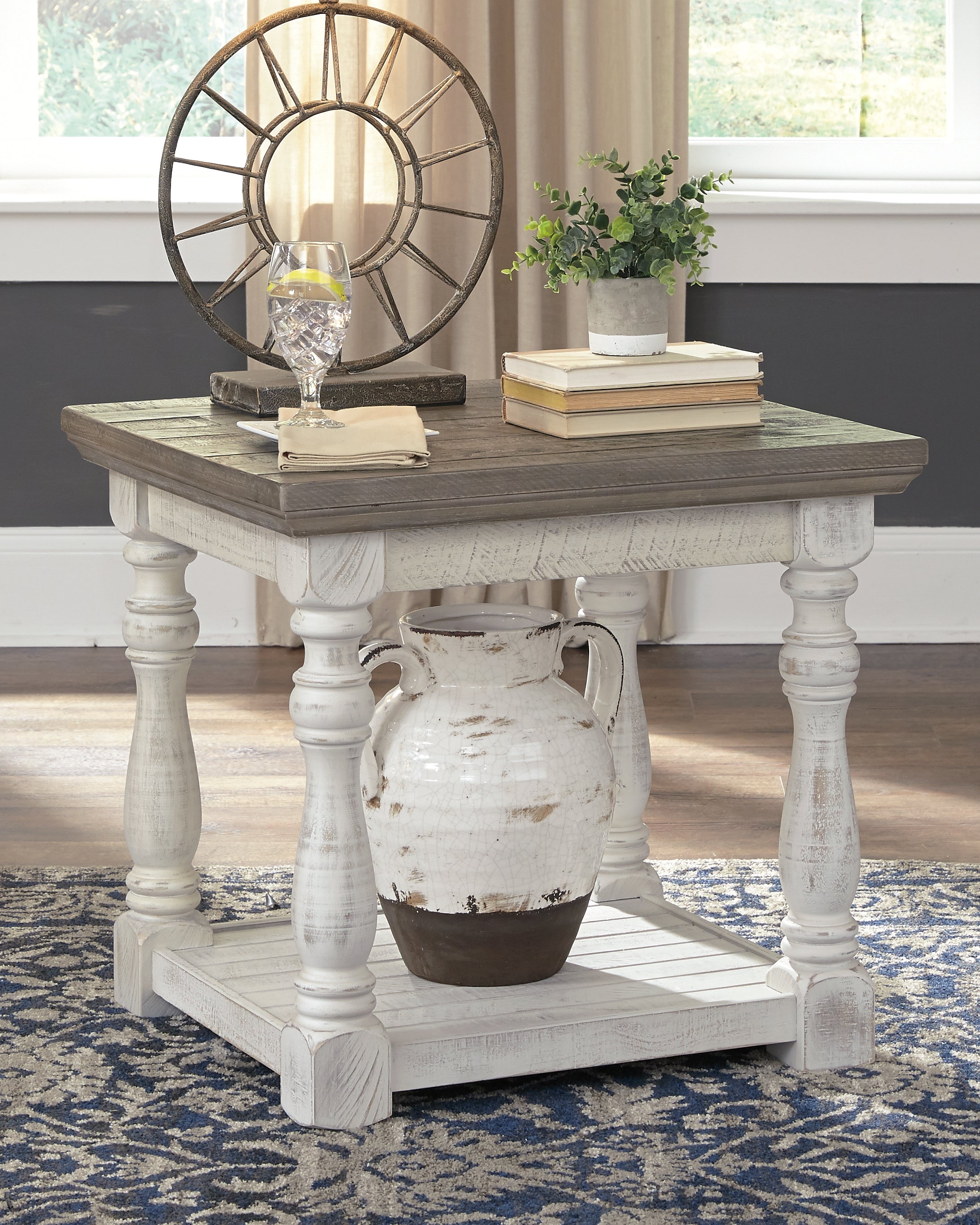 Coral Furniture - Ashley Furniture - Havalance End Table - Square End Table / White/Gray - T994-2