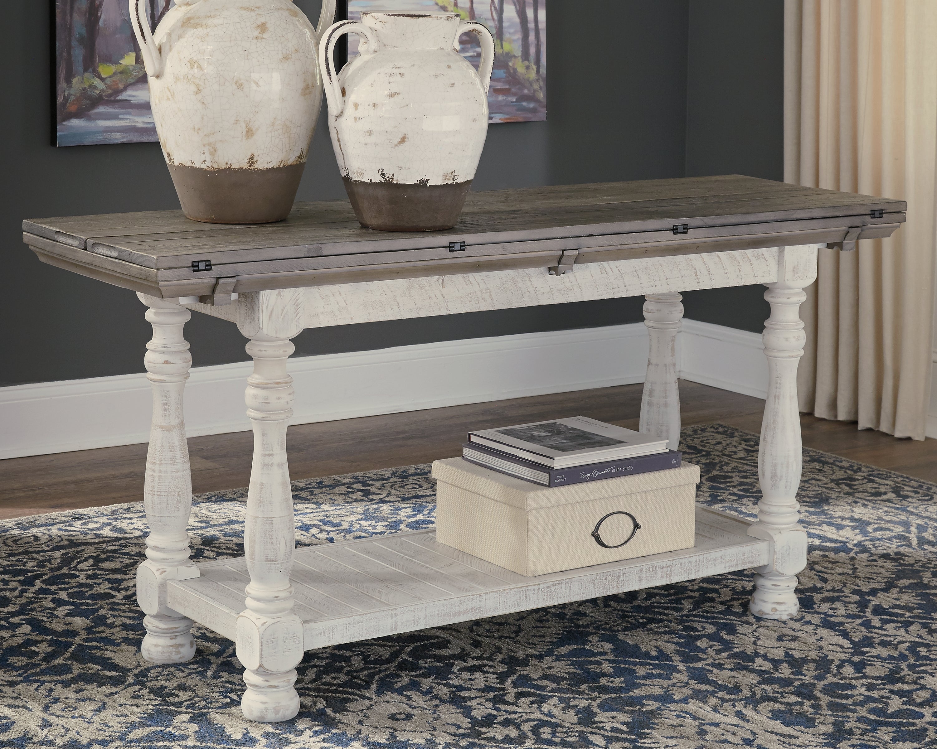 Coral Furniture - Ashley Furniture - Havalance Sofa/Console Table - Flip Top Sofa Table / Gray/White - T814-4