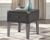 Coral Furniture - Ashley Furniture - Todoe End Table with USB Ports & Outlets - Rectangular End Table / Dark Gray - T901-3