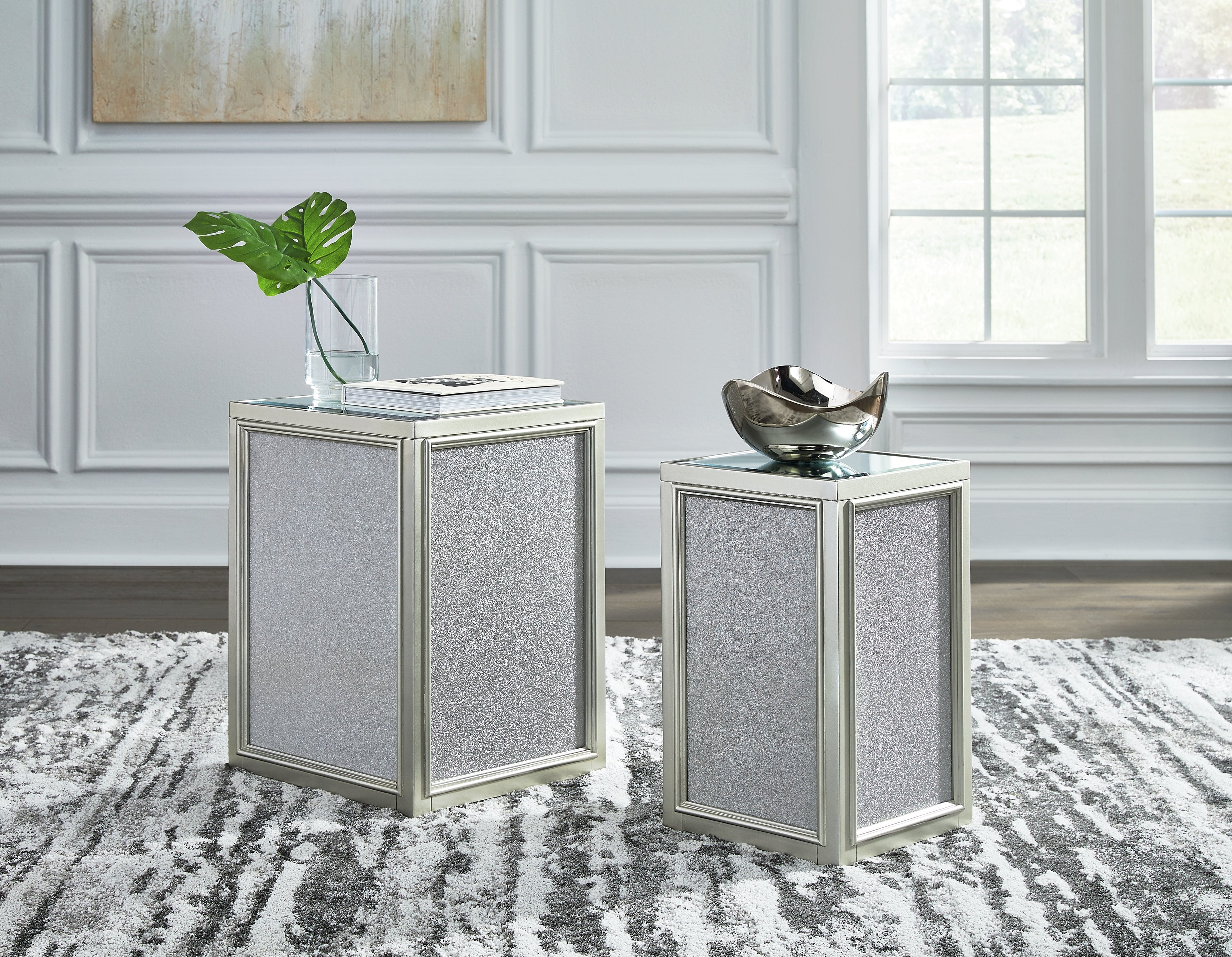 Coral Furniture - Ashley Furniture - Traleena Nesting End Table (Set of 2) - Nesting End Tables (Set of 2) / Silver Finish - T957-16