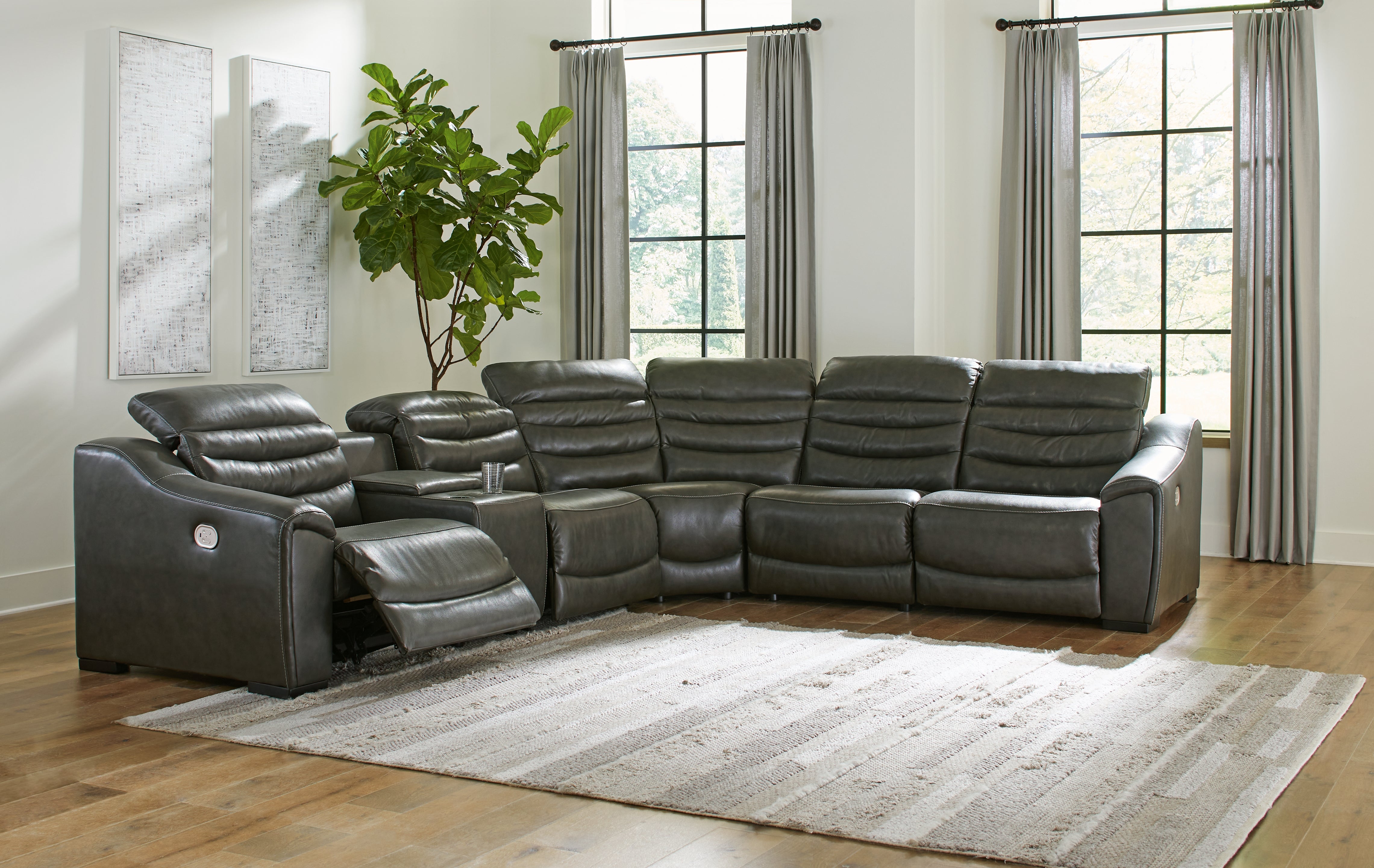 Coral Furniture - Ashley Furniture - Center Line Sectional - 3-Piece Power Reclining Sectional Sofa / Dark Gray - U63404S5